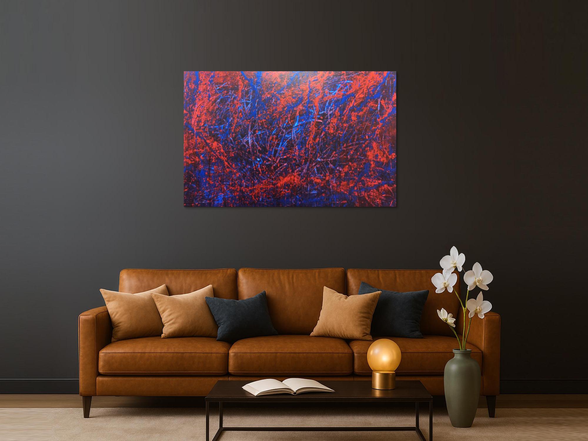 Abstraktes Acrylbild blau rot lila modern schlicht