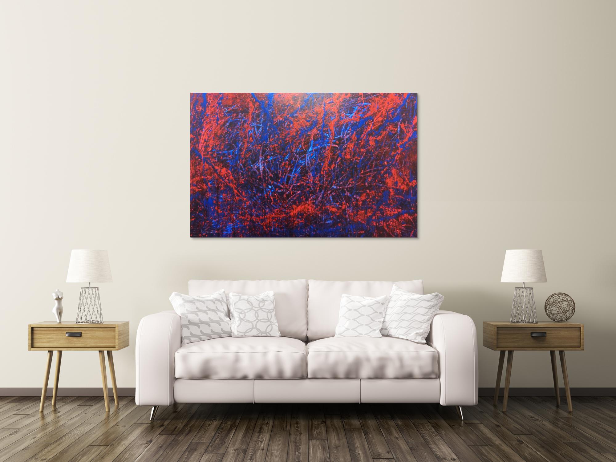 Abstraktes Acrylbild blau rot lila modern schlicht