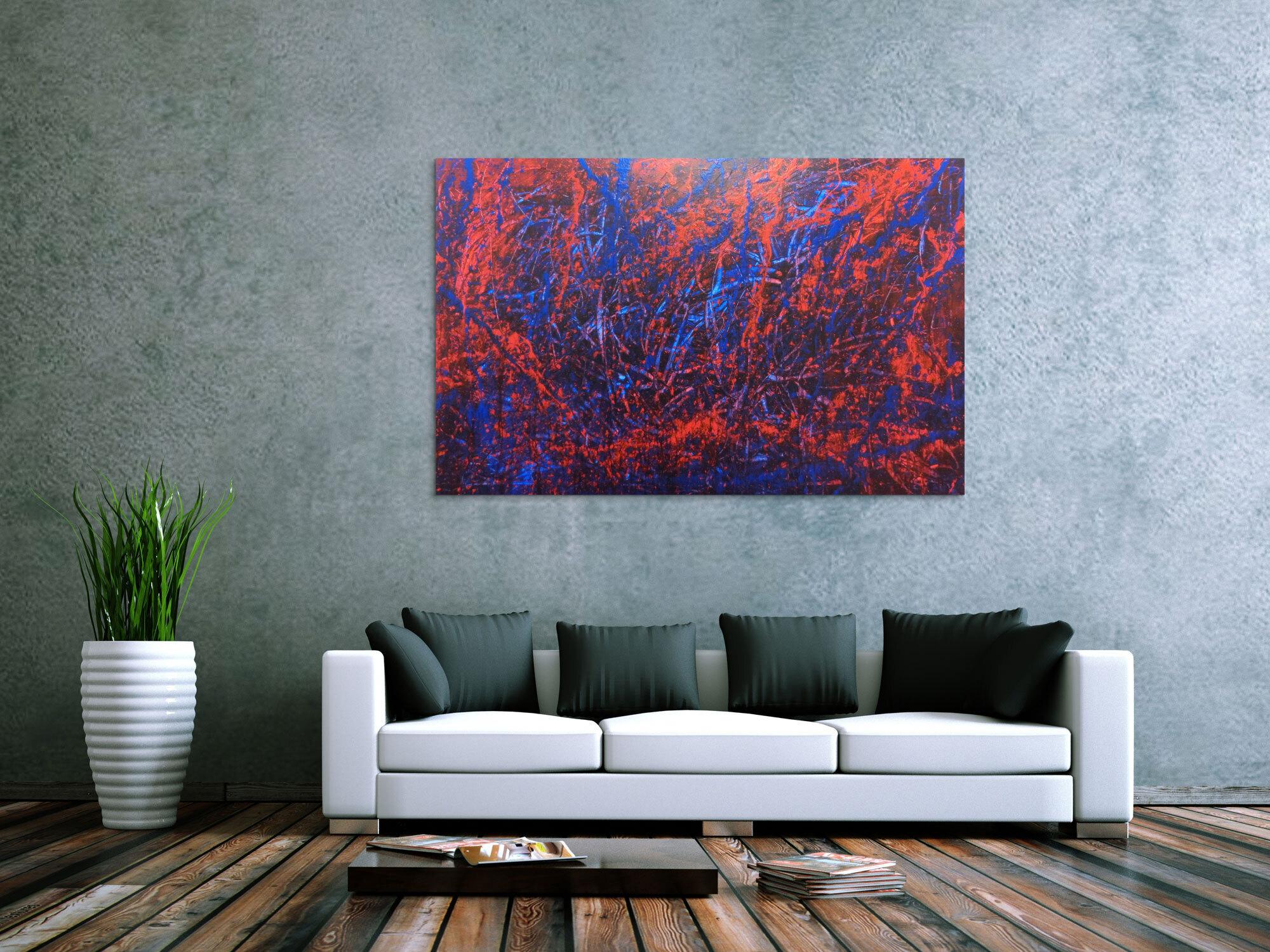 Abstraktes Acrylbild blau rot lila modern schlicht