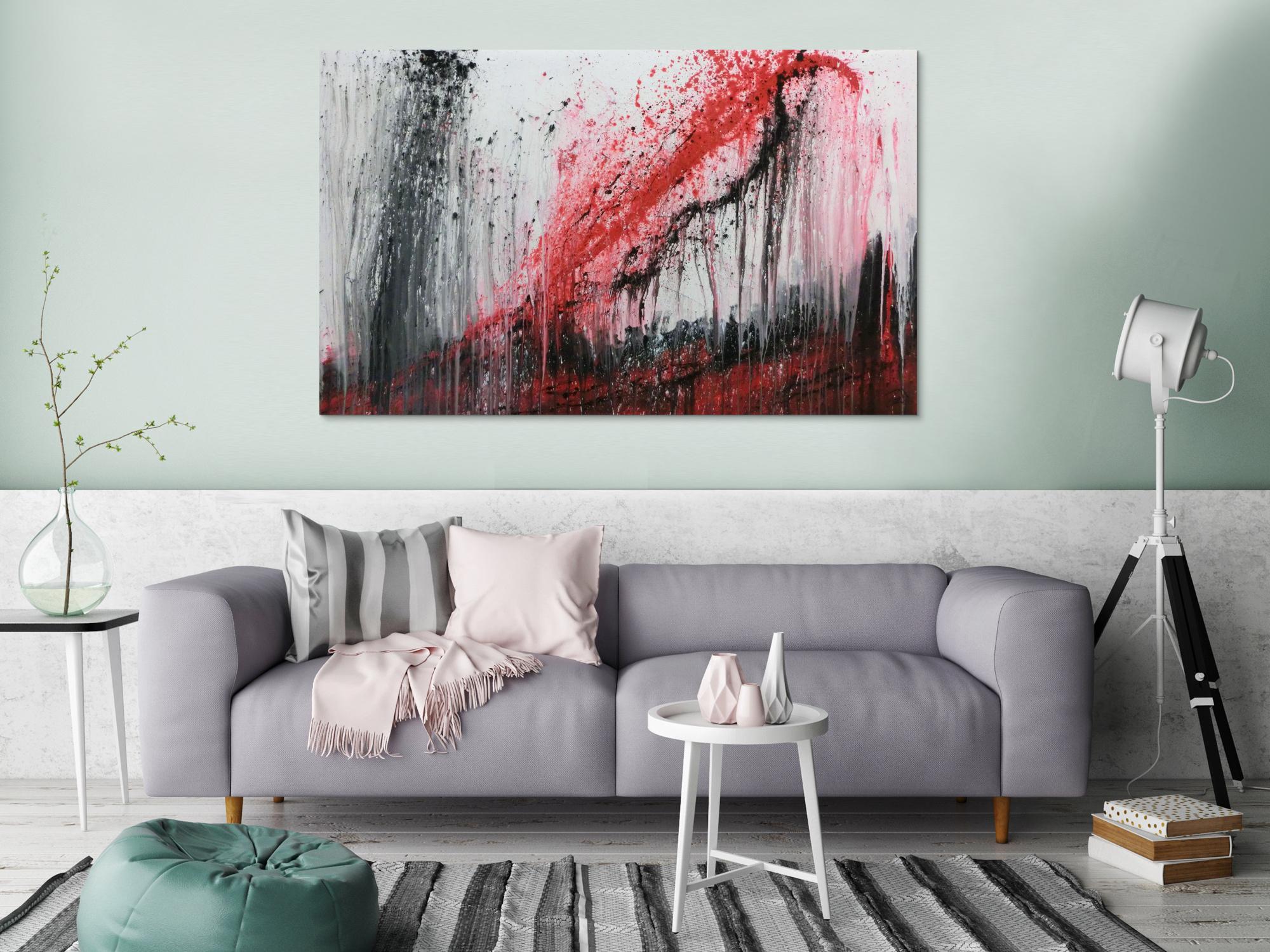 Modernes Acrylgemälde rot schwaz weiß