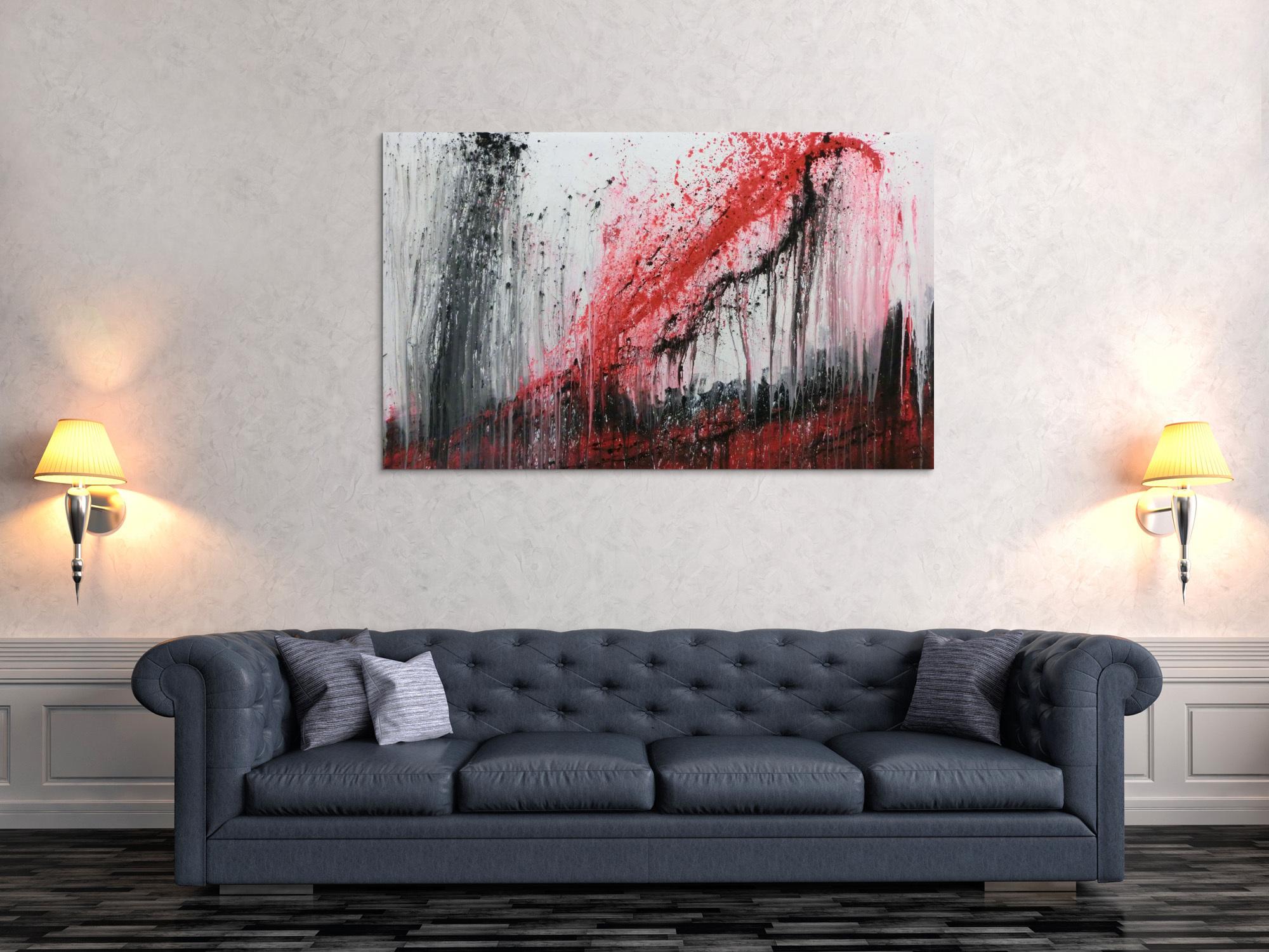 Modernes Acrylgemälde rot schwaz weiß