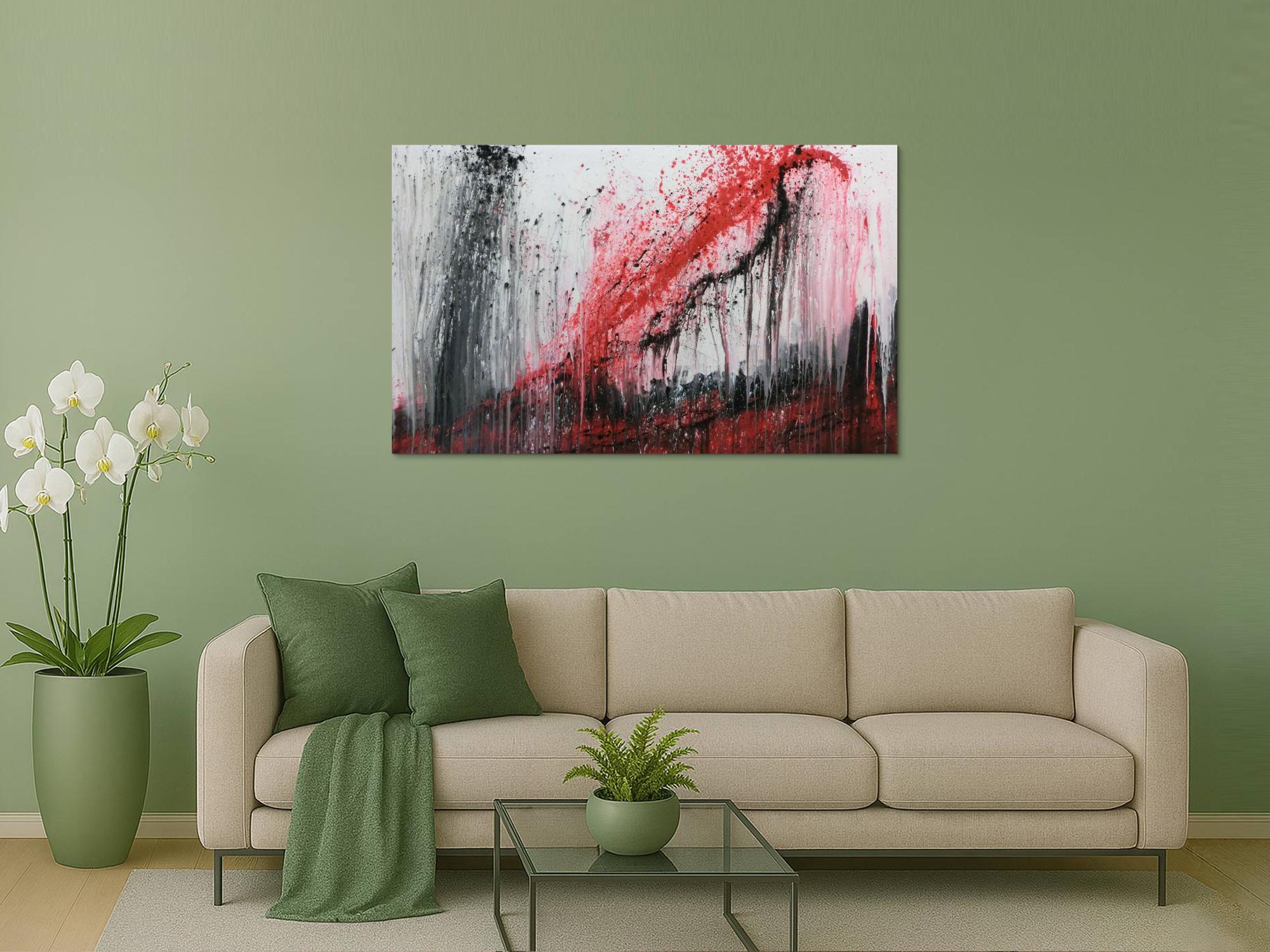 Modernes Acrylgemälde rot schwaz weiß