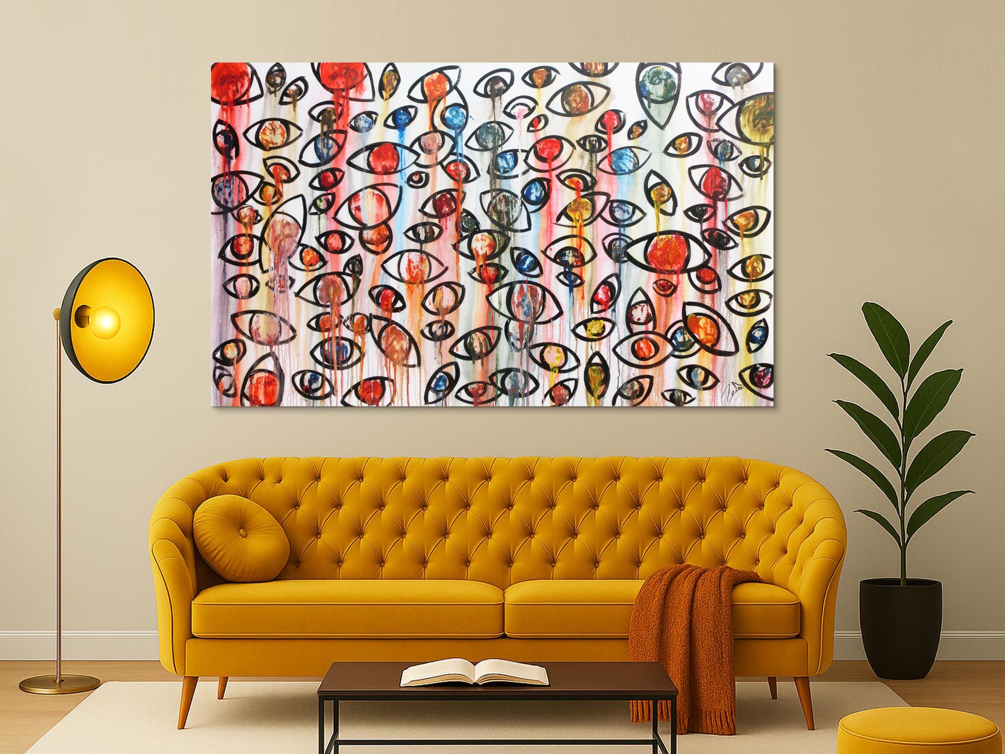 Abstraktes Acrylbild mit vielen Augen bunt modern schlicht