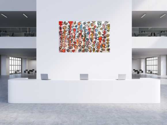 Abstraktes Acrylbild mit vielen Augen bunt modern schlicht
