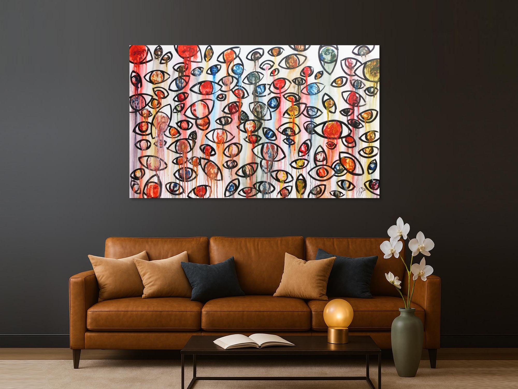 Abstraktes Acrylbild mit vielen Augen bunt modern schlicht