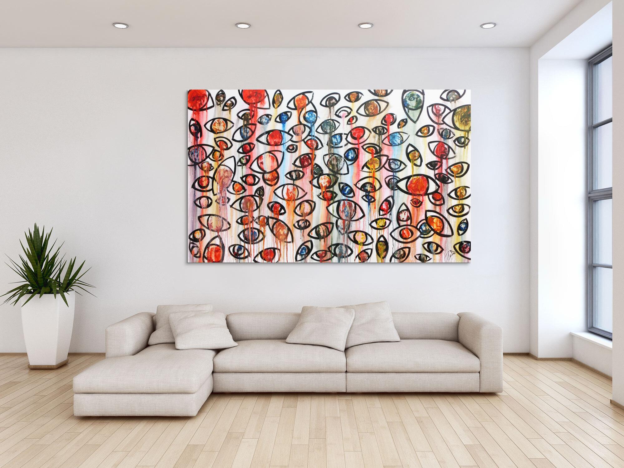 Abstraktes Acrylbild mit vielen Augen bunt modern schlicht