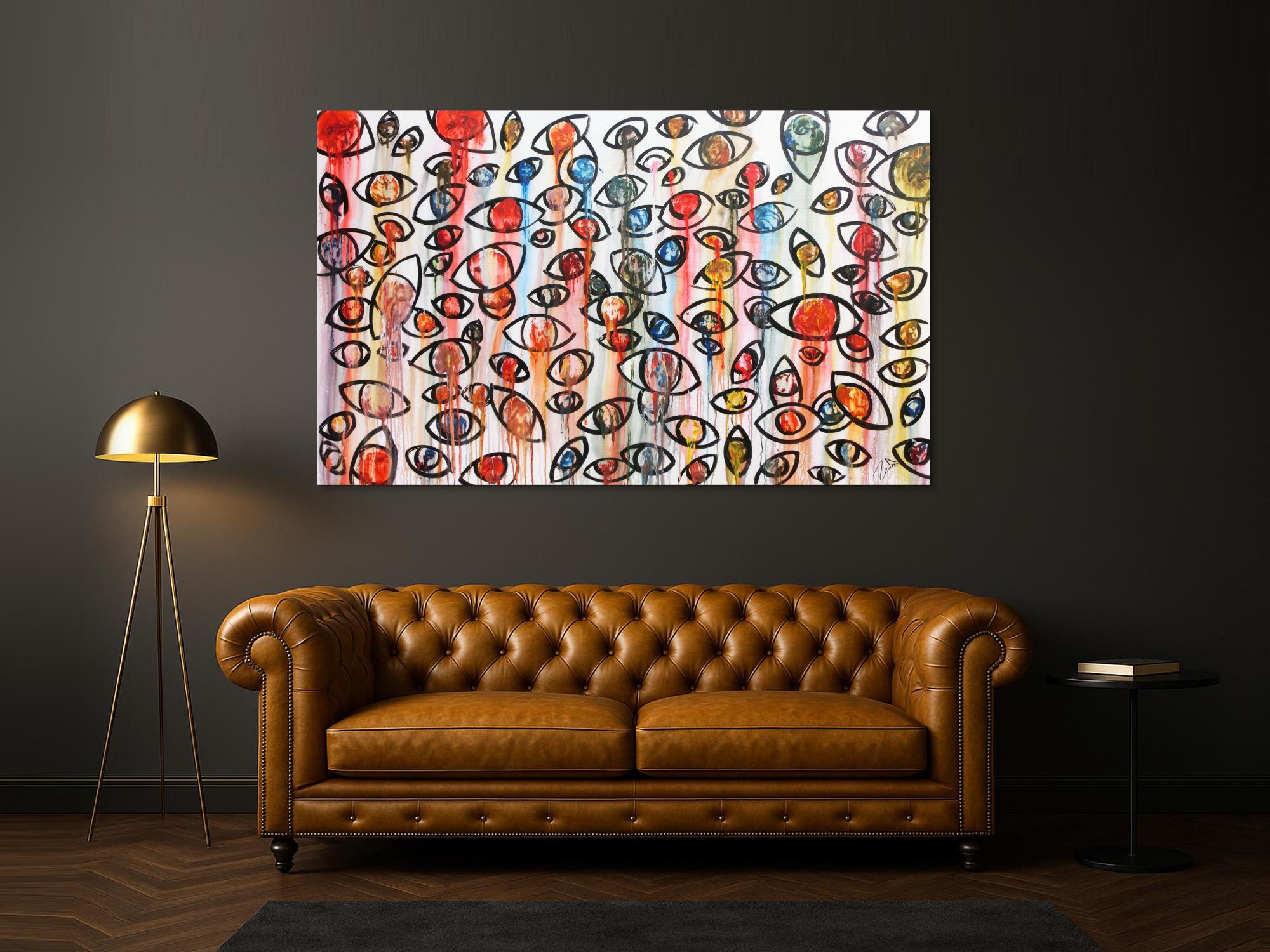 Abstraktes Acrylbild mit vielen Augen bunt modern schlicht