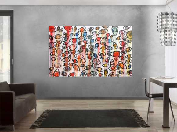 Abstraktes Acrylbild mit vielen Augen bunt modern schlicht
