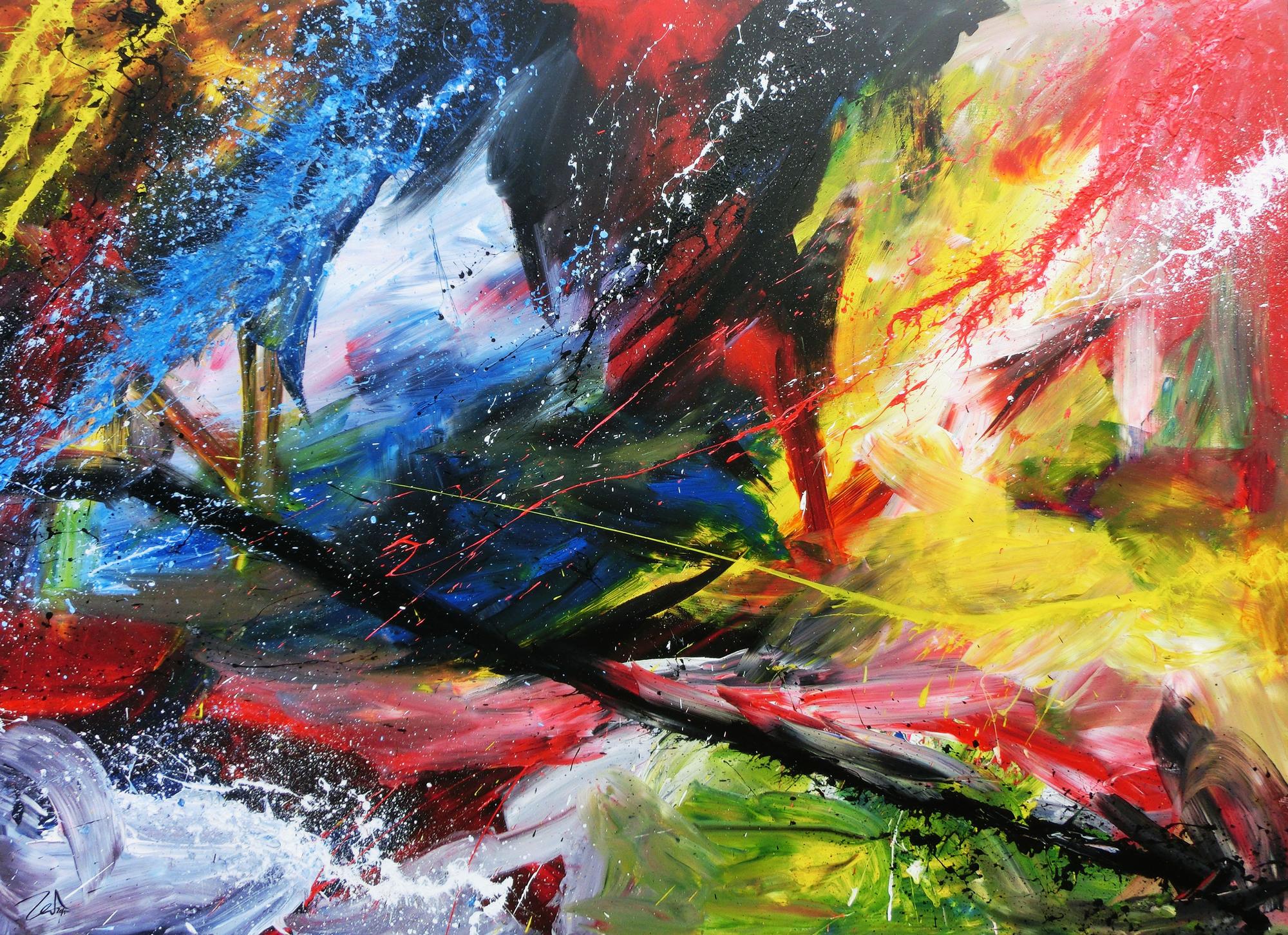 Modernes Acrylgemälde bunt mit vielen Farben abstrakt