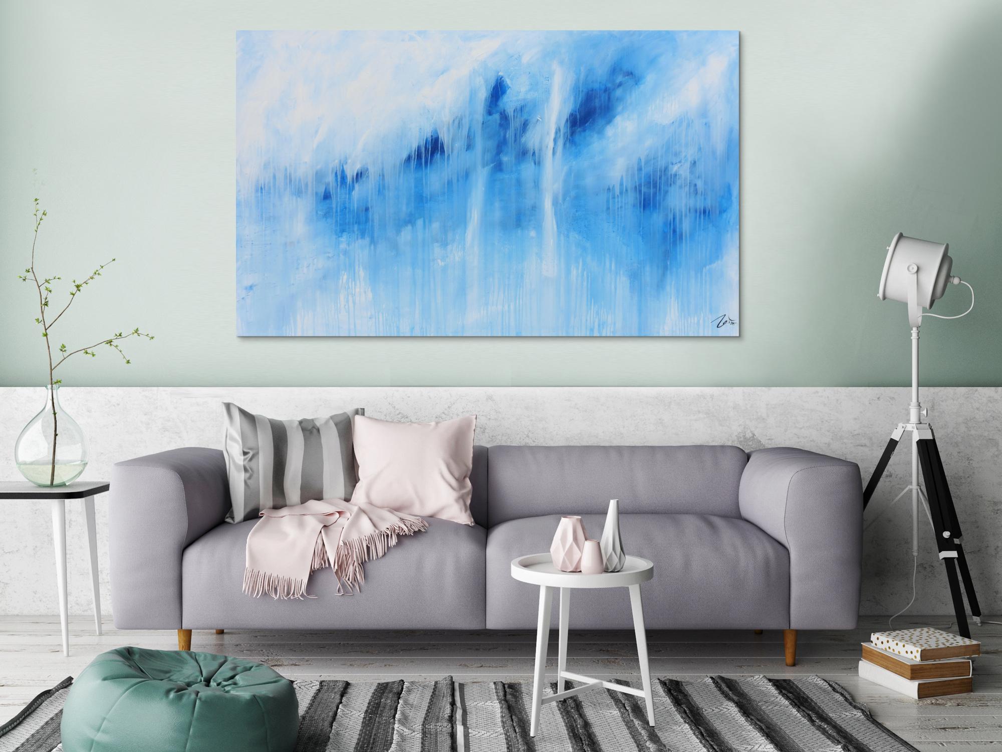 Schlichtes Acrylbild blau weiß modern abstrakt