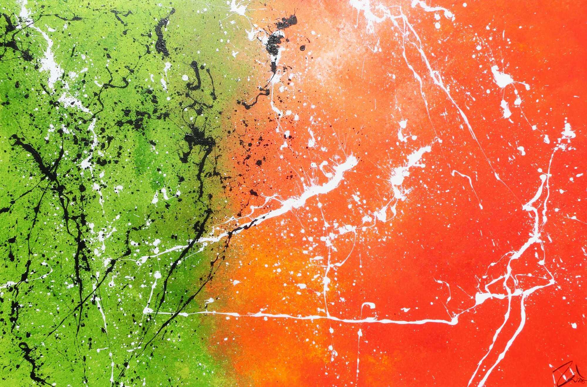 Abstraktes Acrylbild orange grün modern