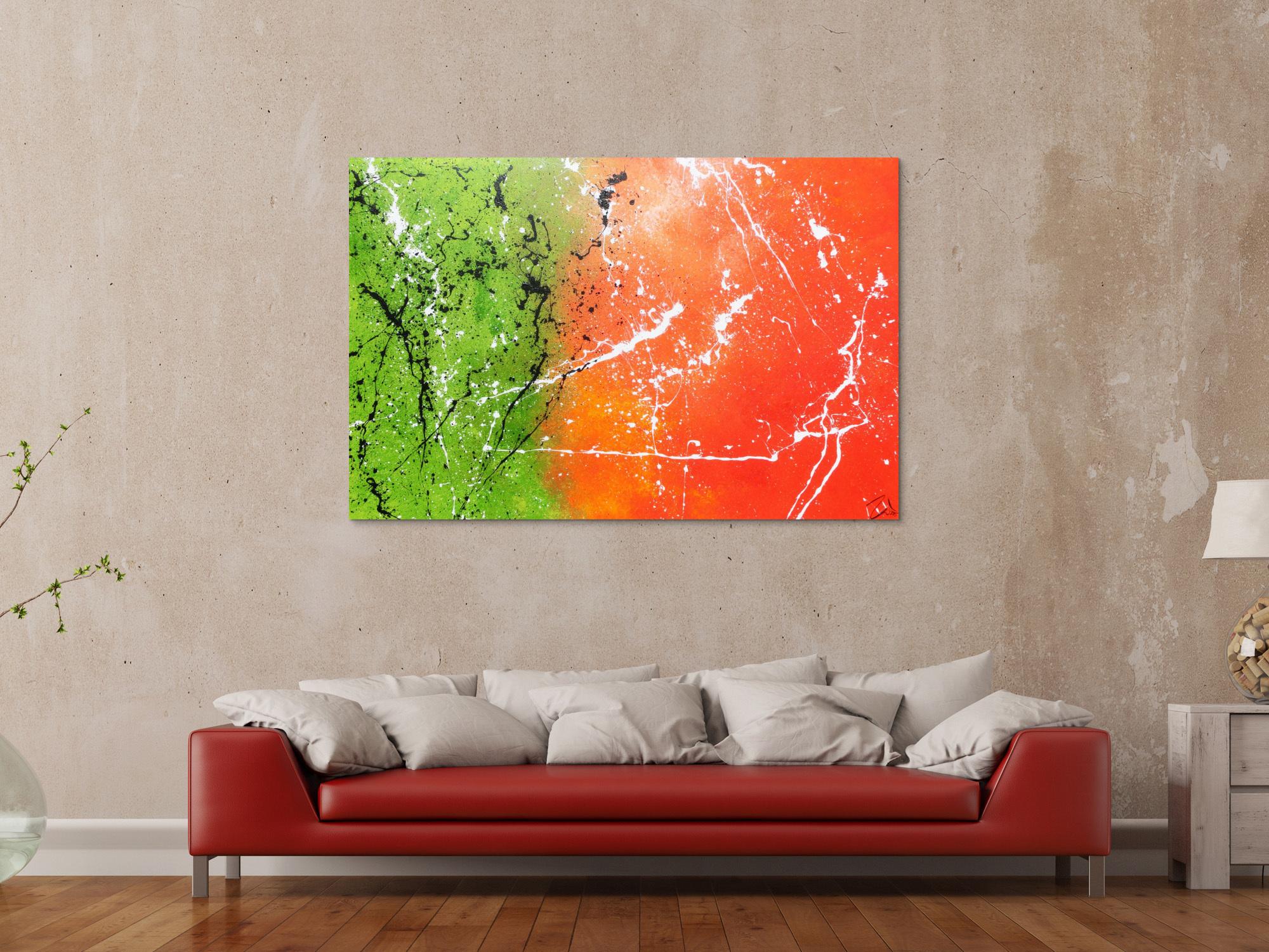 Abstraktes Acrylbild orange grün modern