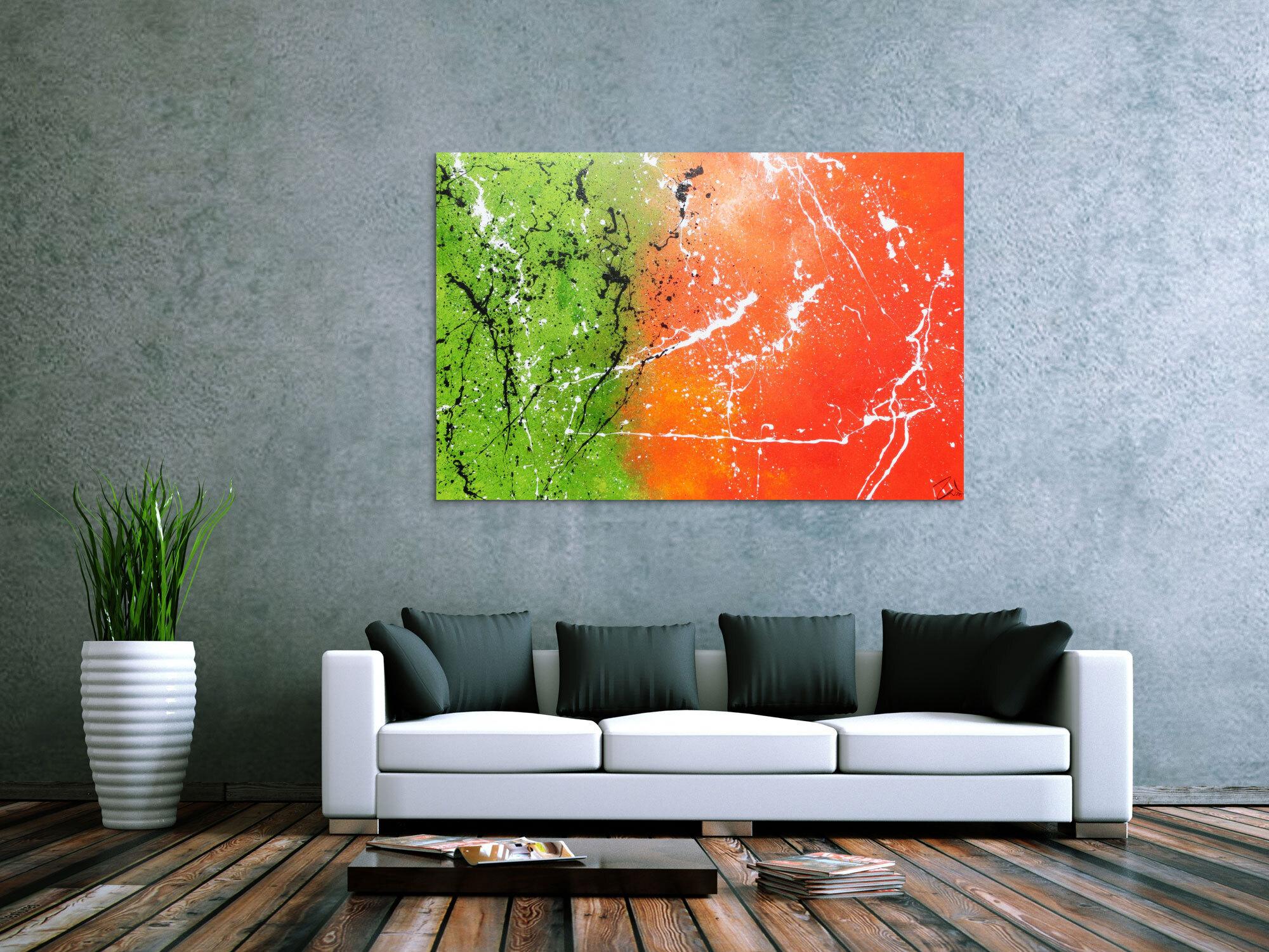 Abstraktes Acrylbild orange grün modern