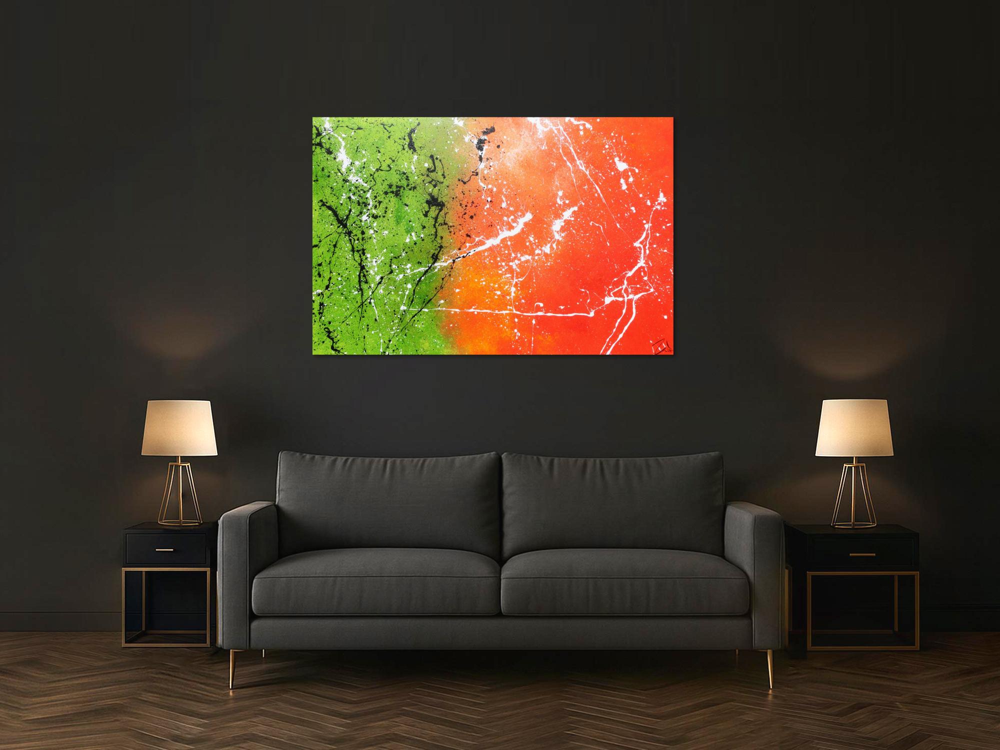 Abstraktes Acrylbild orange grün modern