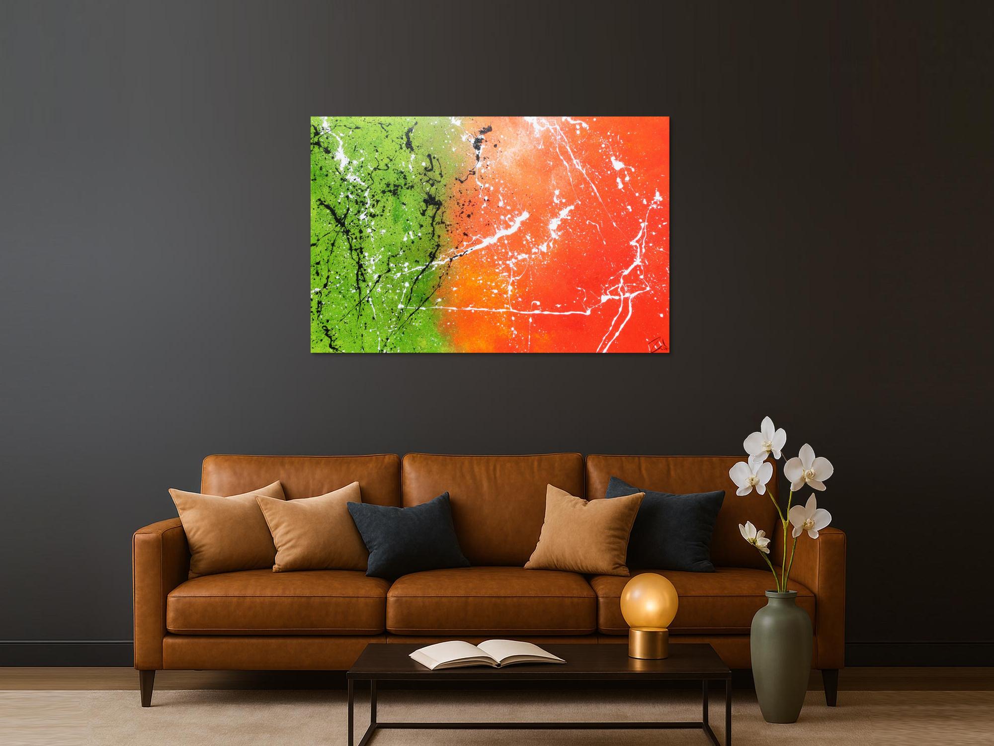 Abstraktes Acrylbild orange grün modern