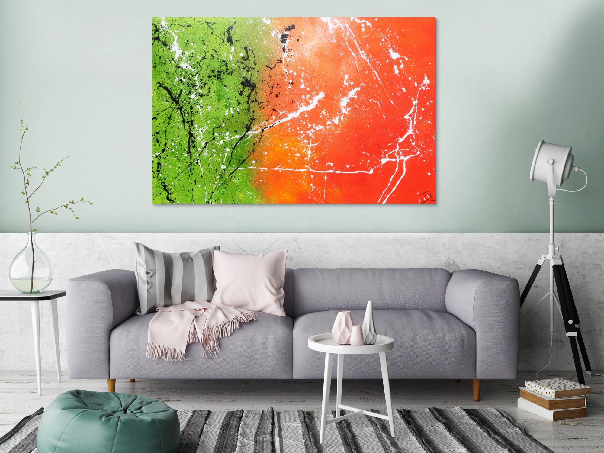 Abstraktes Acrylbild orange grün modern