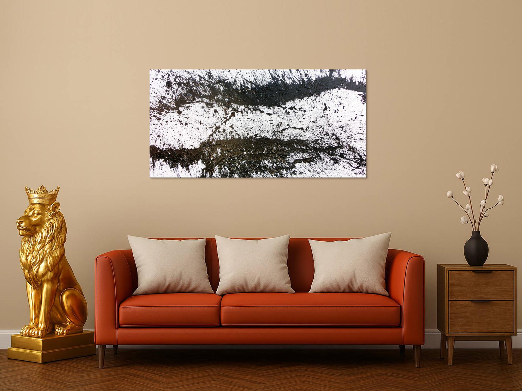 Modernes Acrylgemälde schwarz weiß abstrakt