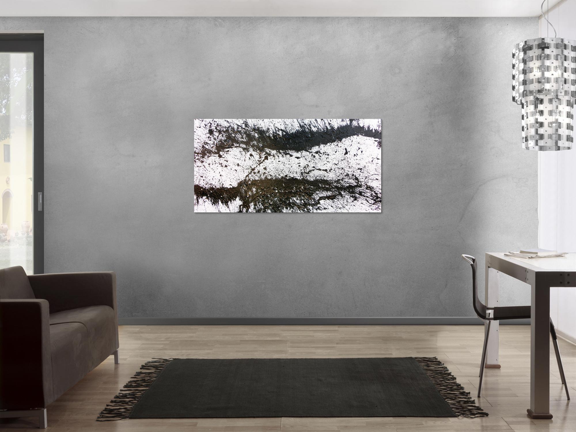 Modernes Acrylgemälde schwarz weiß abstrakt