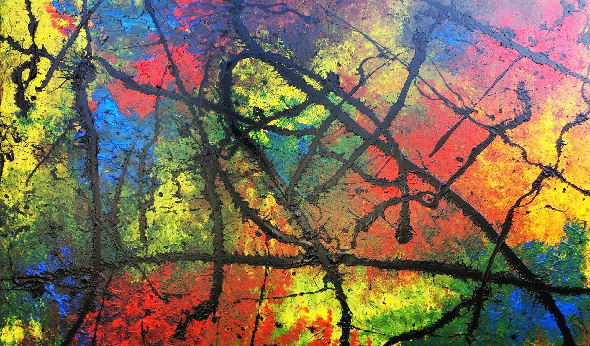 Modernes Acrylgemälde bunt viele Faben abstrakt