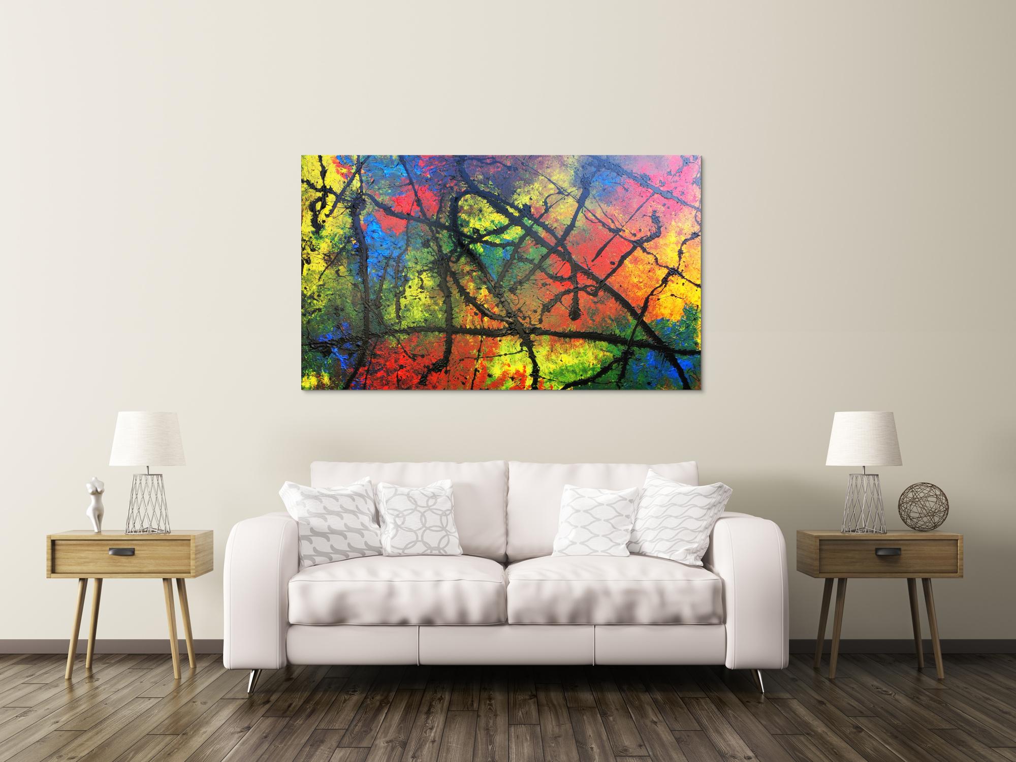 Modernes Acrylgemälde bunt viele Faben abstrakt