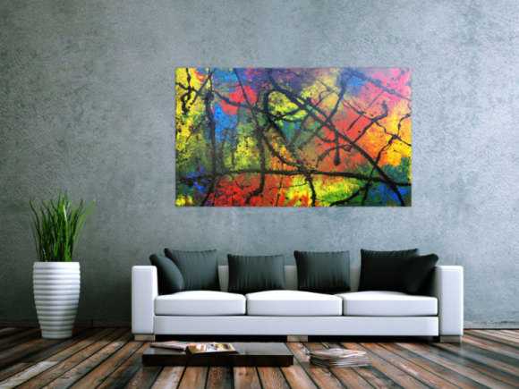 Modernes Acrylgemälde bunt viele Faben abstrakt