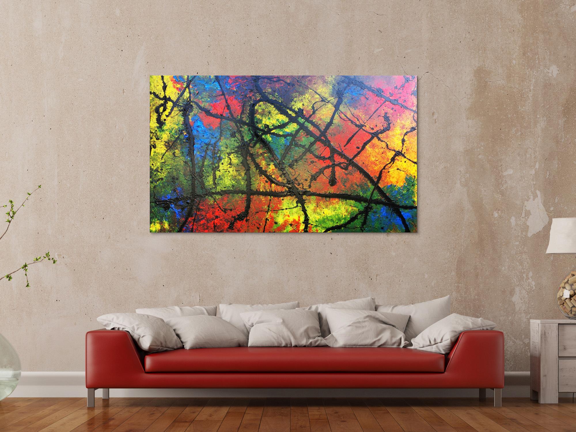 Modernes Acrylgemälde bunt viele Faben abstrakt