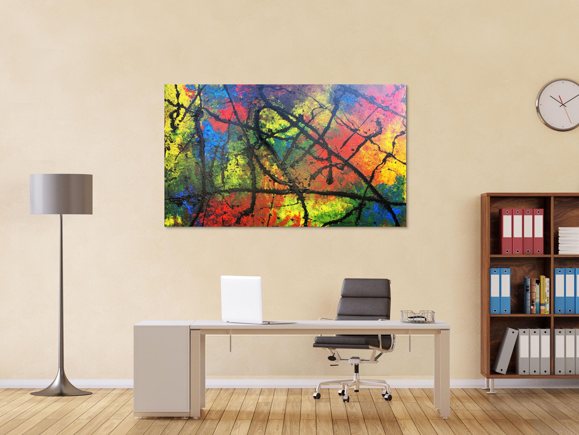 Modernes Acrylgemälde bunt viele Faben abstrakt