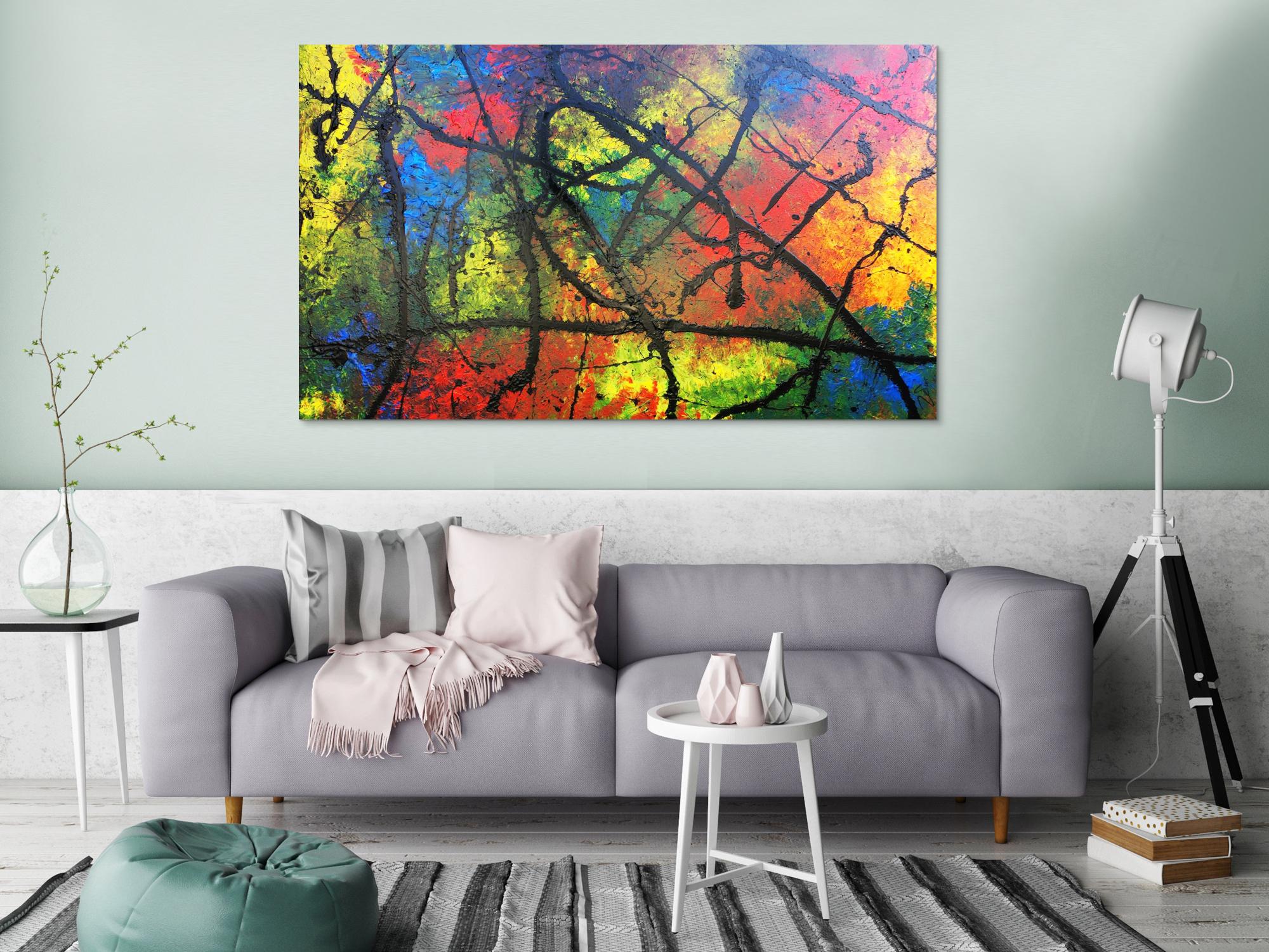 Modernes Acrylgemälde bunt viele Faben abstrakt