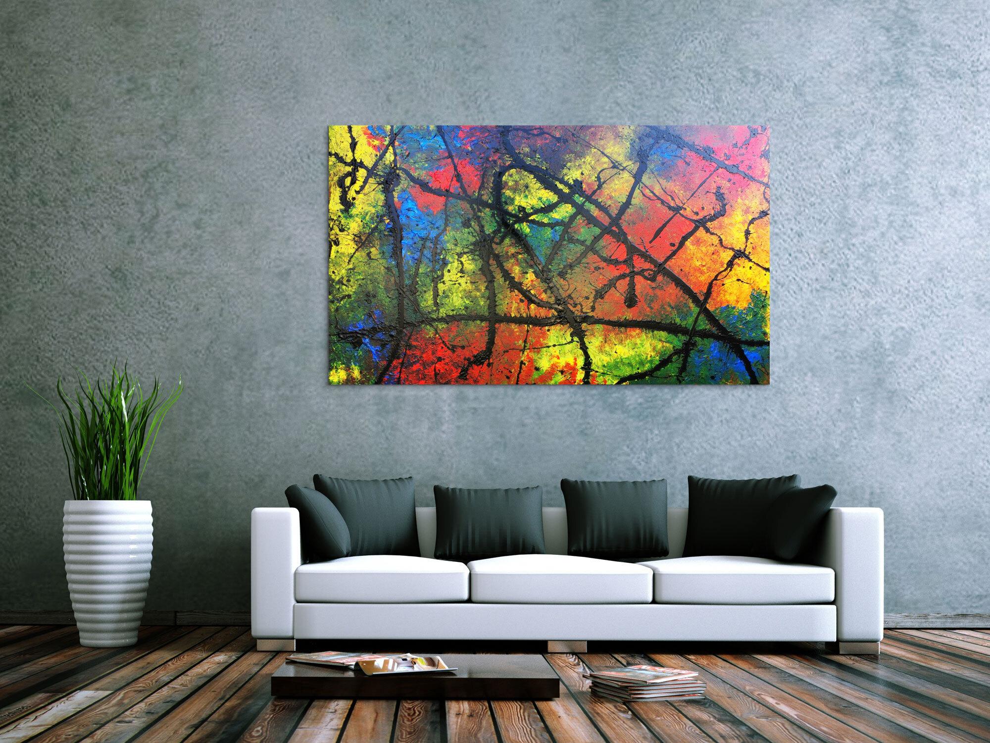 Modernes Acrylgemälde bunt viele Faben abstrakt