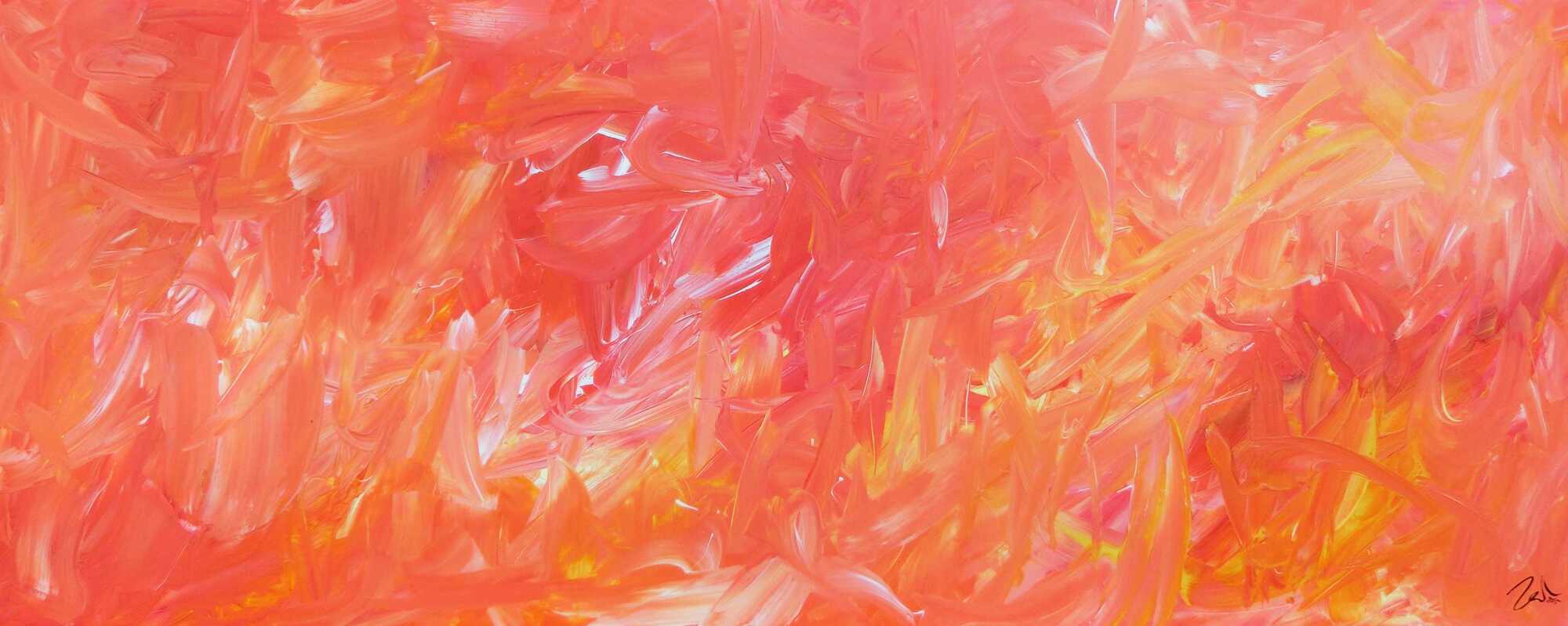 Abstraktes Acrylbild in hellen Farben rosa orange