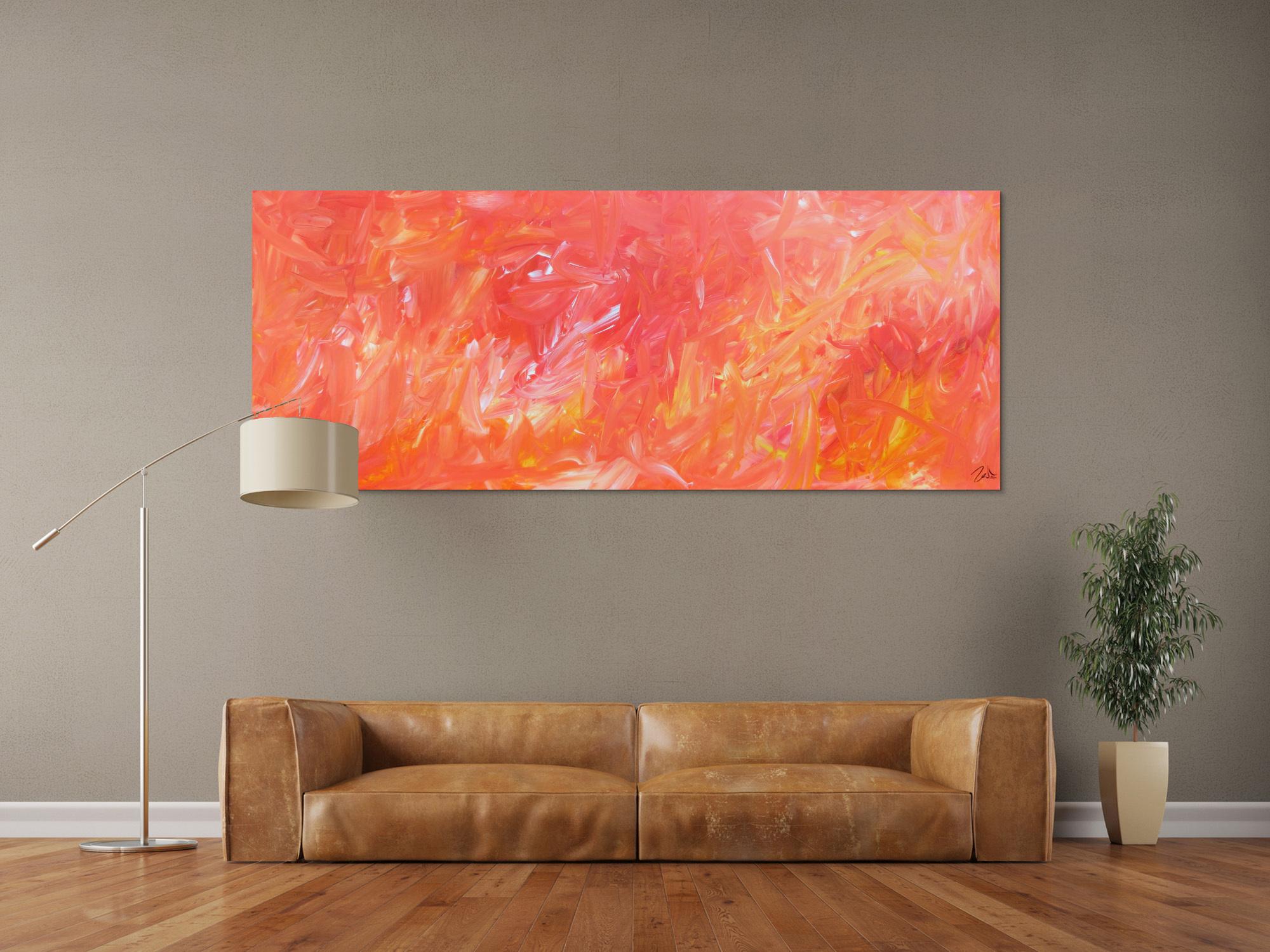 Abstraktes Acrylbild in hellen Farben rosa orange