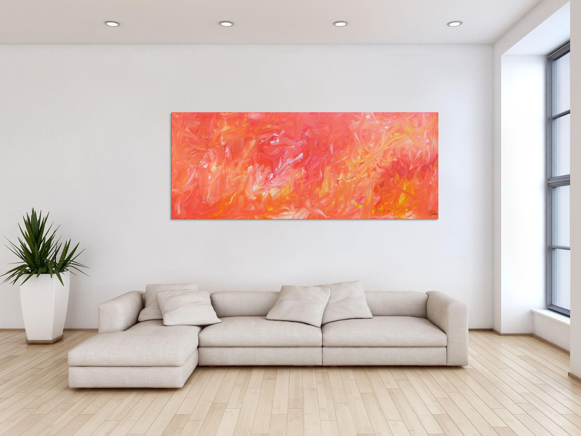 Abstraktes Acrylbild in hellen Farben rosa orange