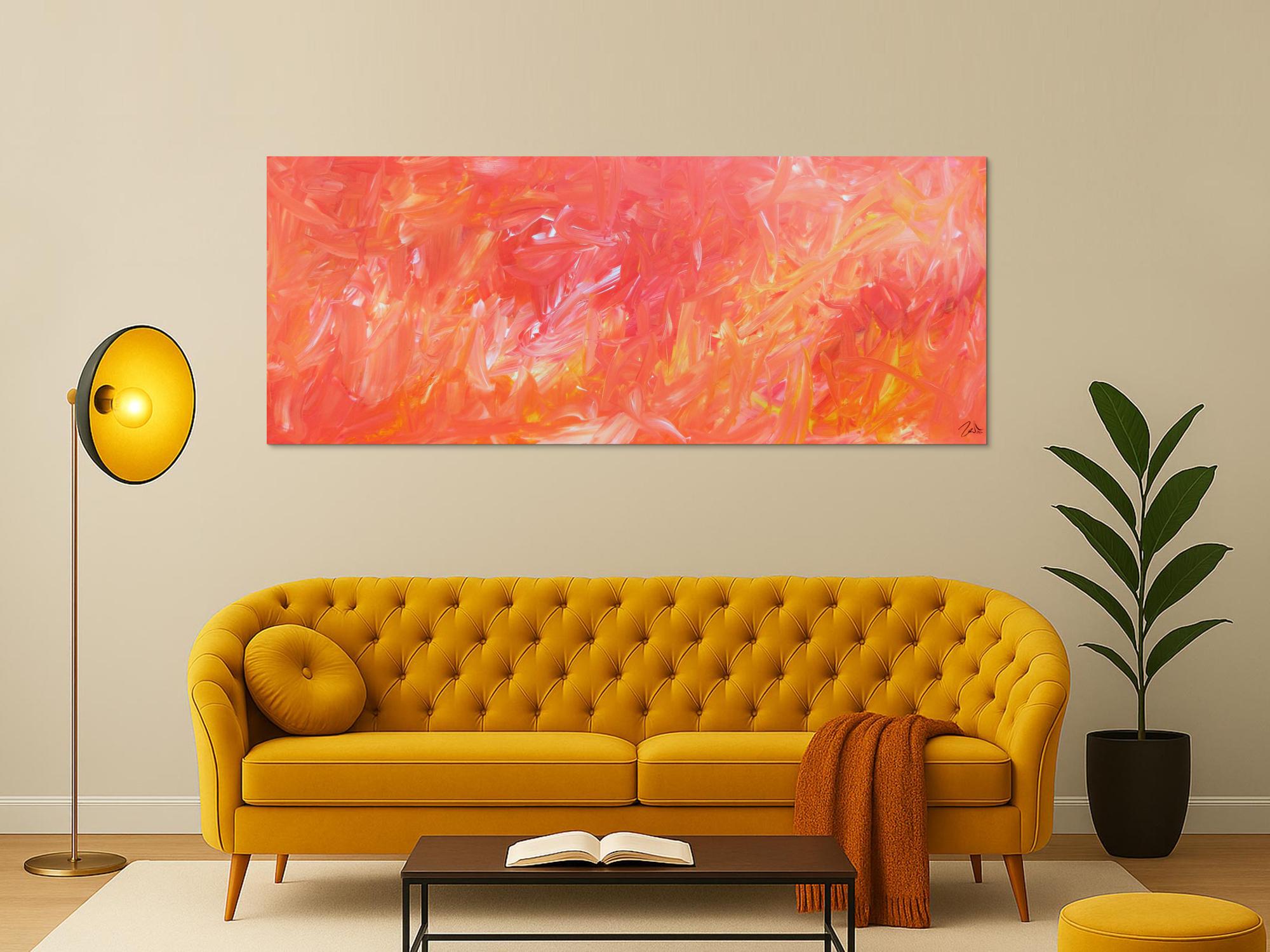 Abstraktes Acrylbild in hellen Farben rosa orange