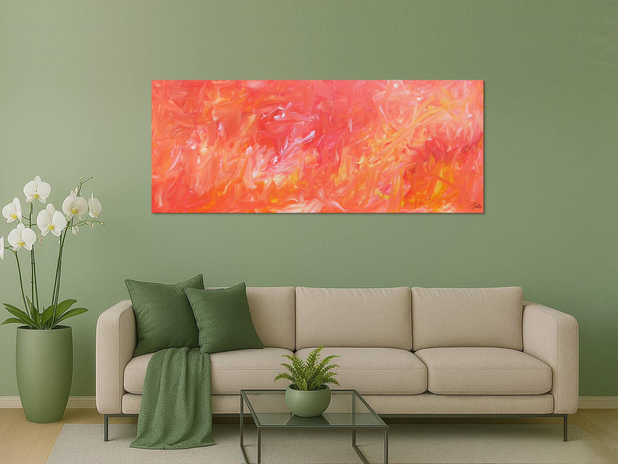 Abstraktes Acrylbild in hellen Farben rosa orange