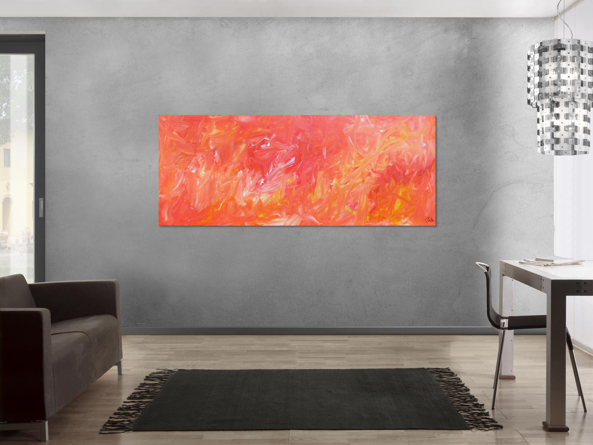 Abstraktes Acrylbild in hellen Farben rosa orange