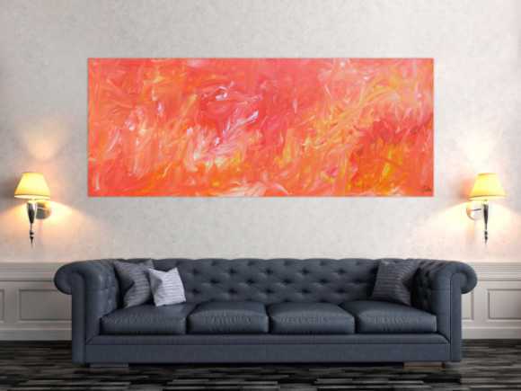 Abstraktes Acrylbild in hellen Farben rosa orange