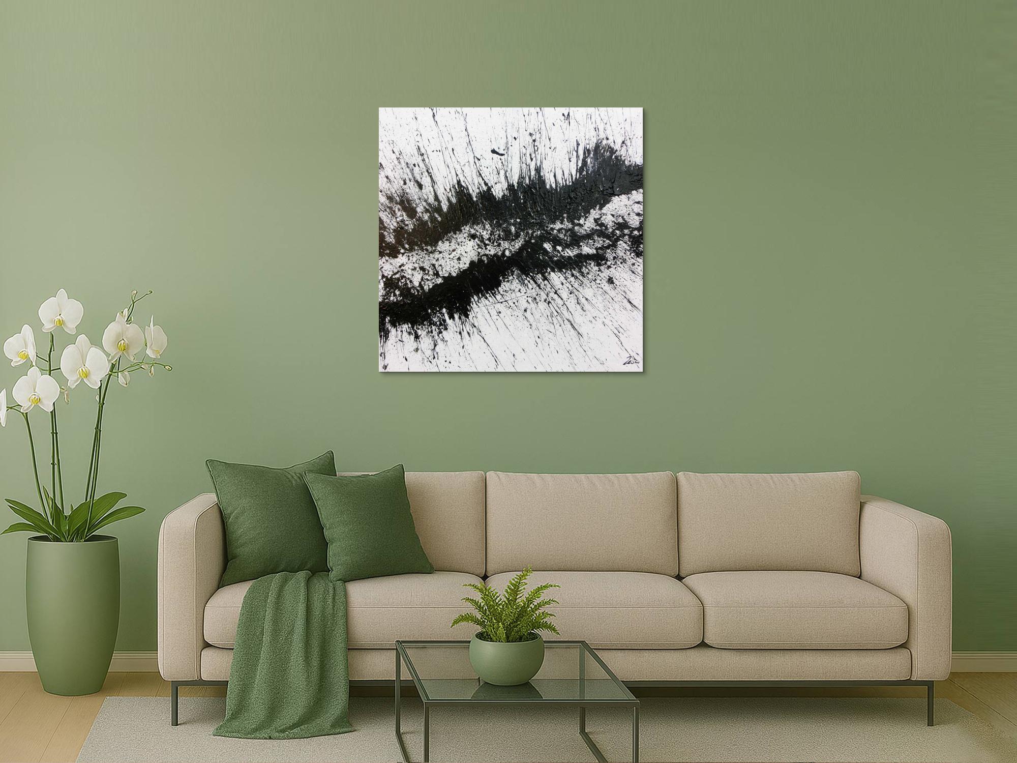 Sehr modernes abstraktes Acrylbild in schwarz weiß minimalistisch