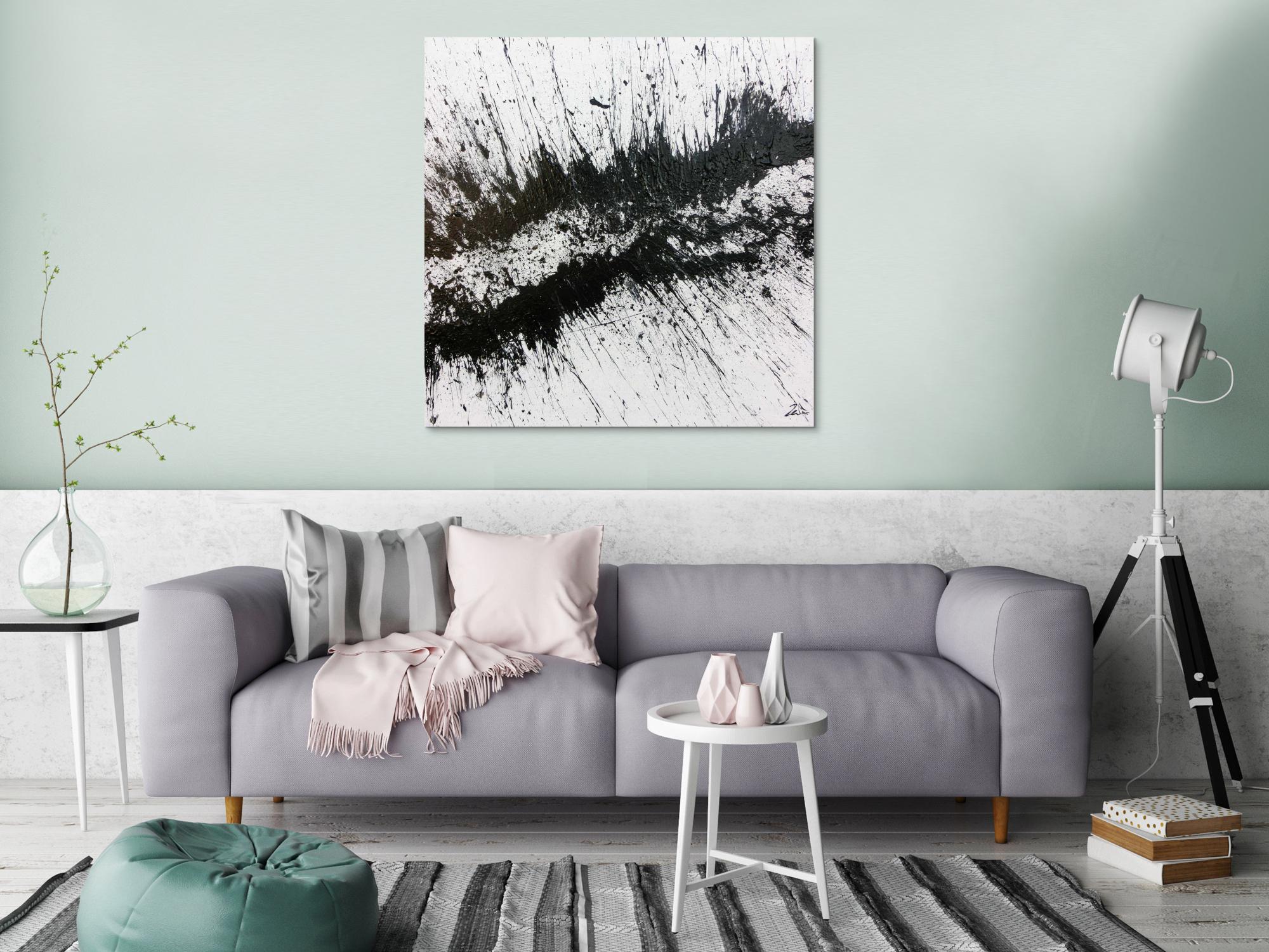 Sehr modernes abstraktes Acrylbild in schwarz weiß minimalistisch