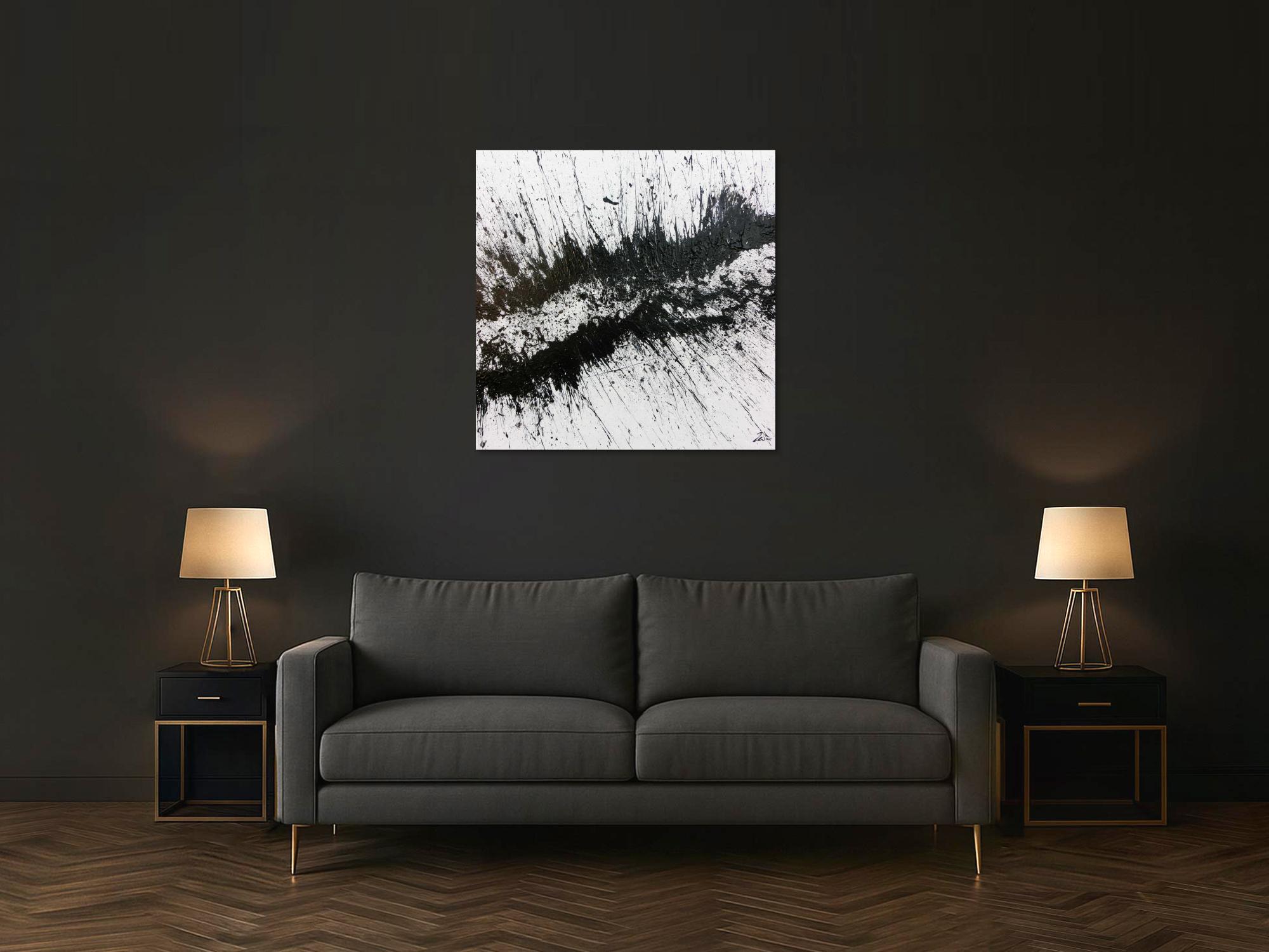 Sehr modernes abstraktes Acrylbild in schwarz weiß minimalistisch