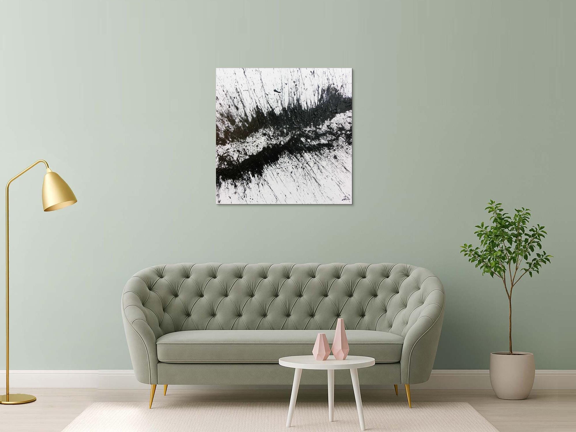 Sehr modernes abstraktes Acrylbild in schwarz weiß minimalistisch