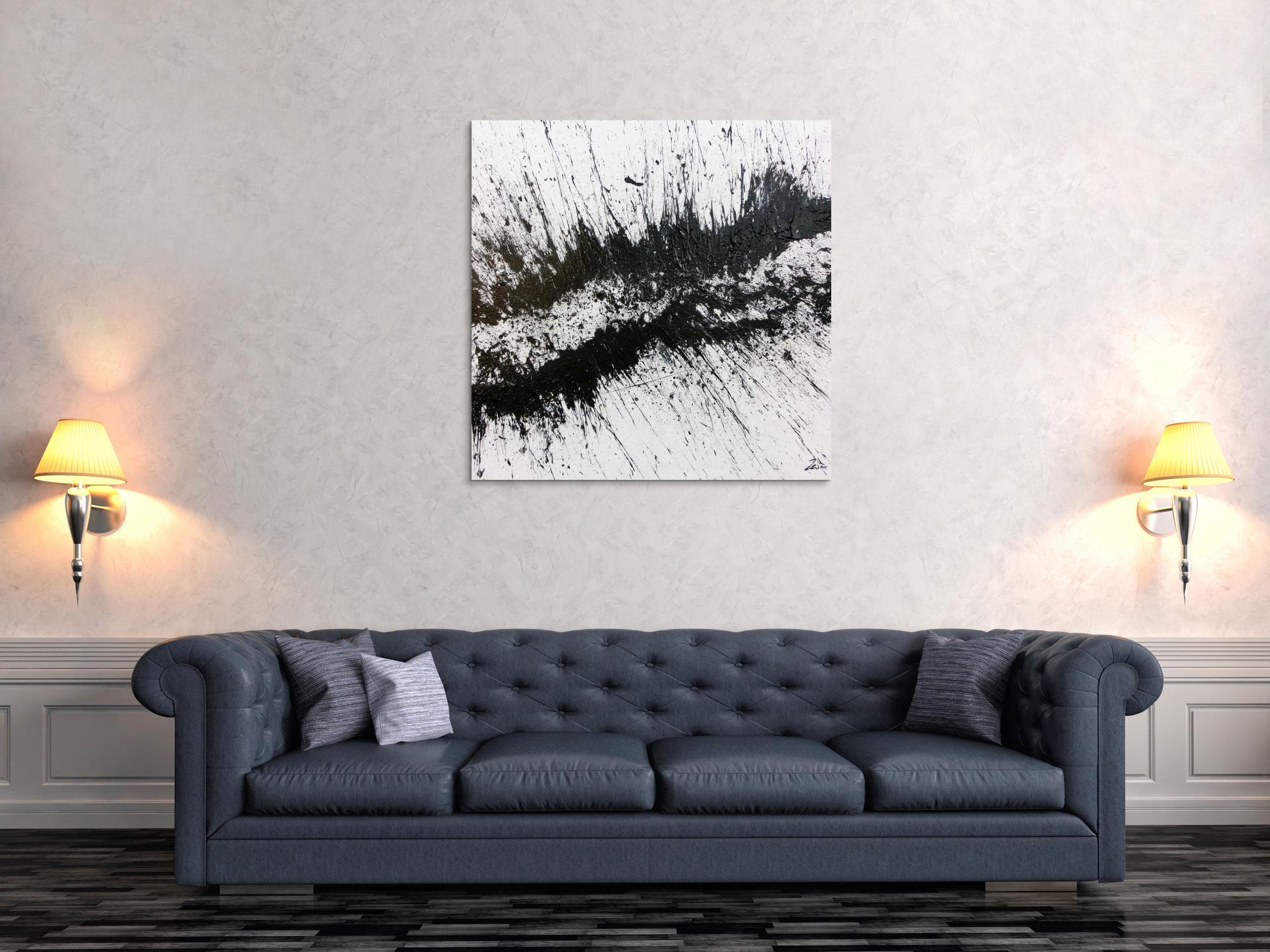 Sehr modernes abstraktes Acrylbild in schwarz weiß minimalistisch