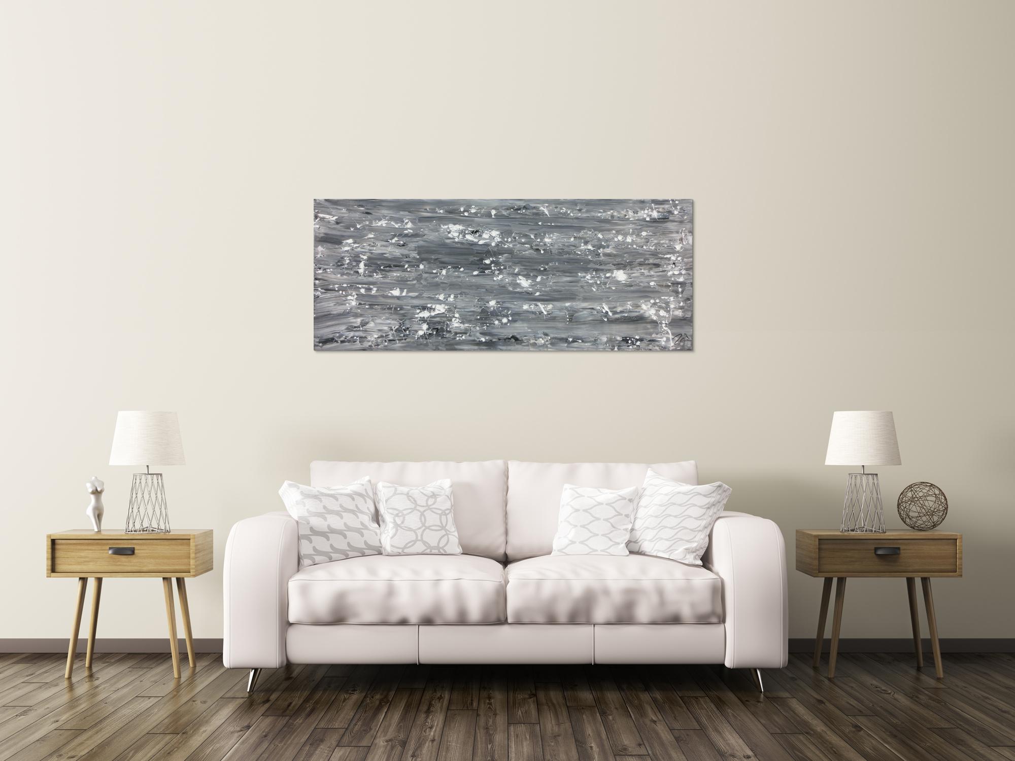 Abstraktes Acrylbild schlicht in grau schwarz weiß