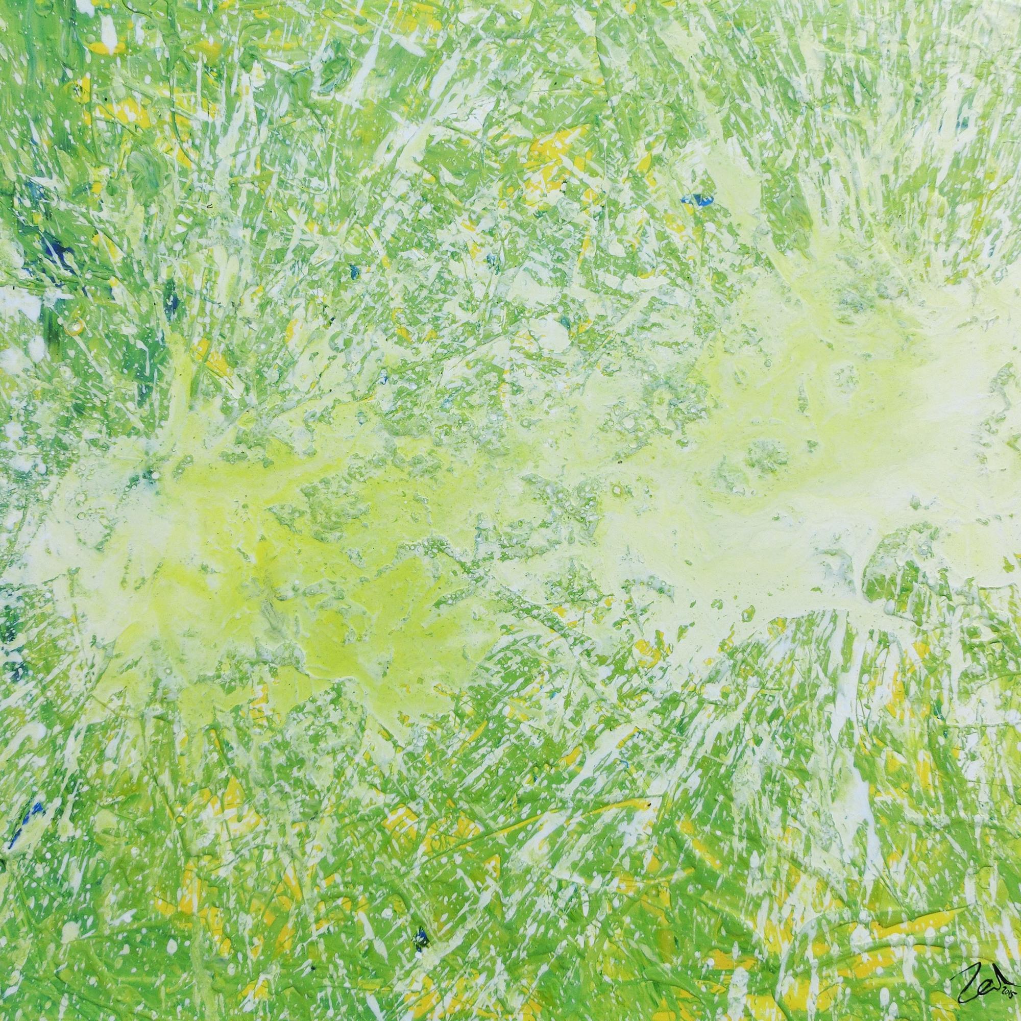 Abstraktes Acrylbild quadrtatisch in hellen Farben sehr modern