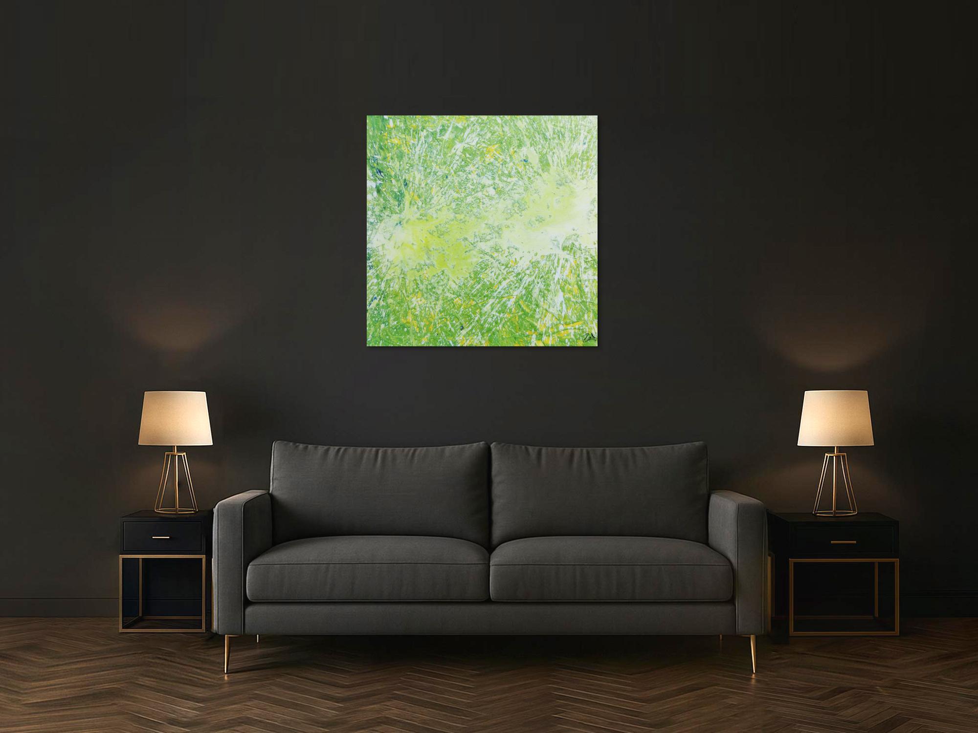 Abstraktes Acrylbild quadrtatisch in hellen Farben sehr modern