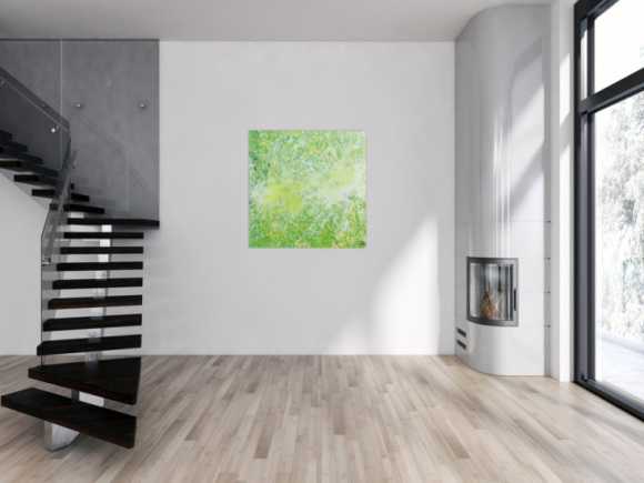 Abstraktes Acrylbild quadrtatisch in hellen Farben sehr modern