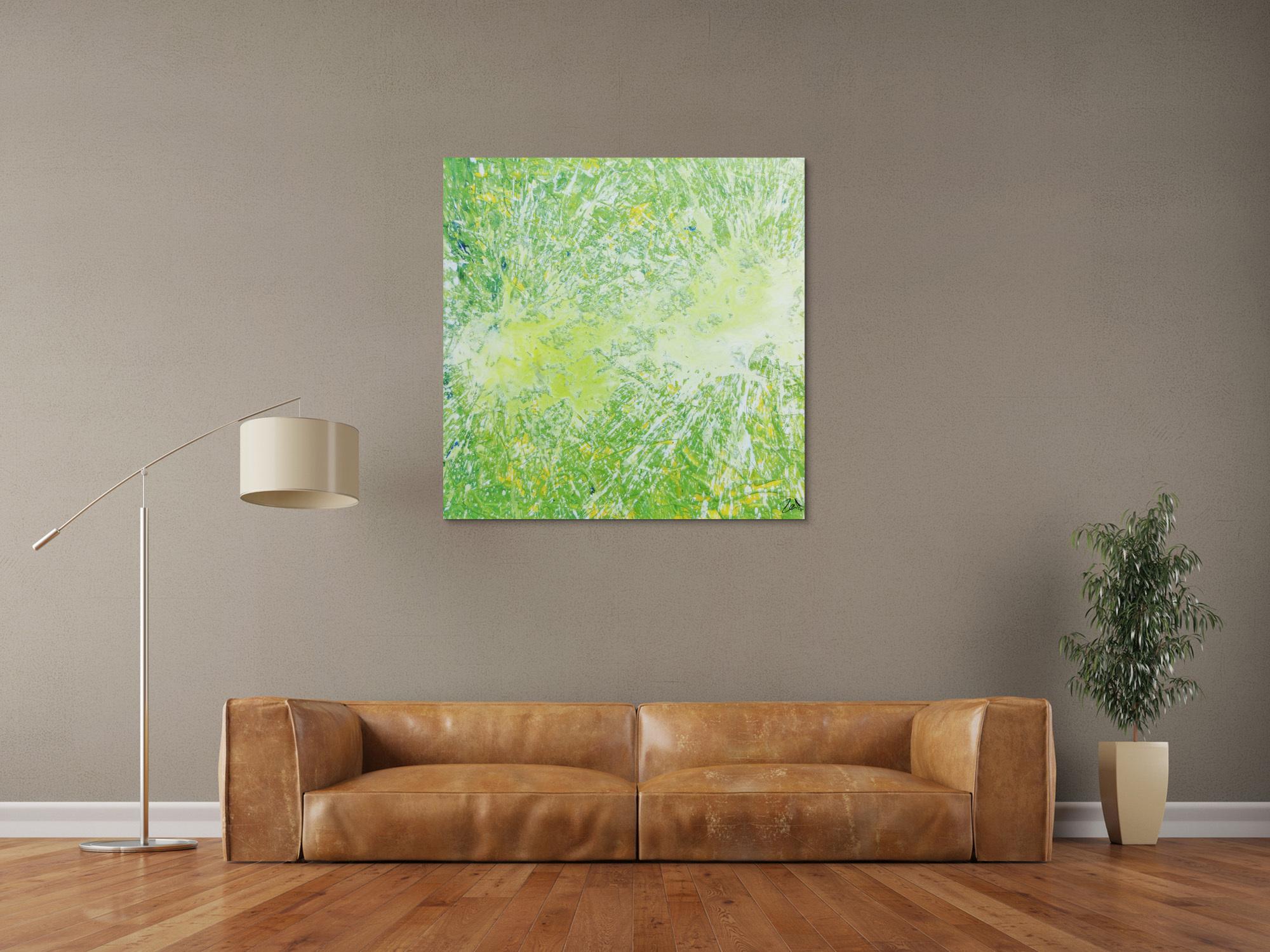 Abstraktes Acrylbild quadrtatisch in hellen Farben sehr modern