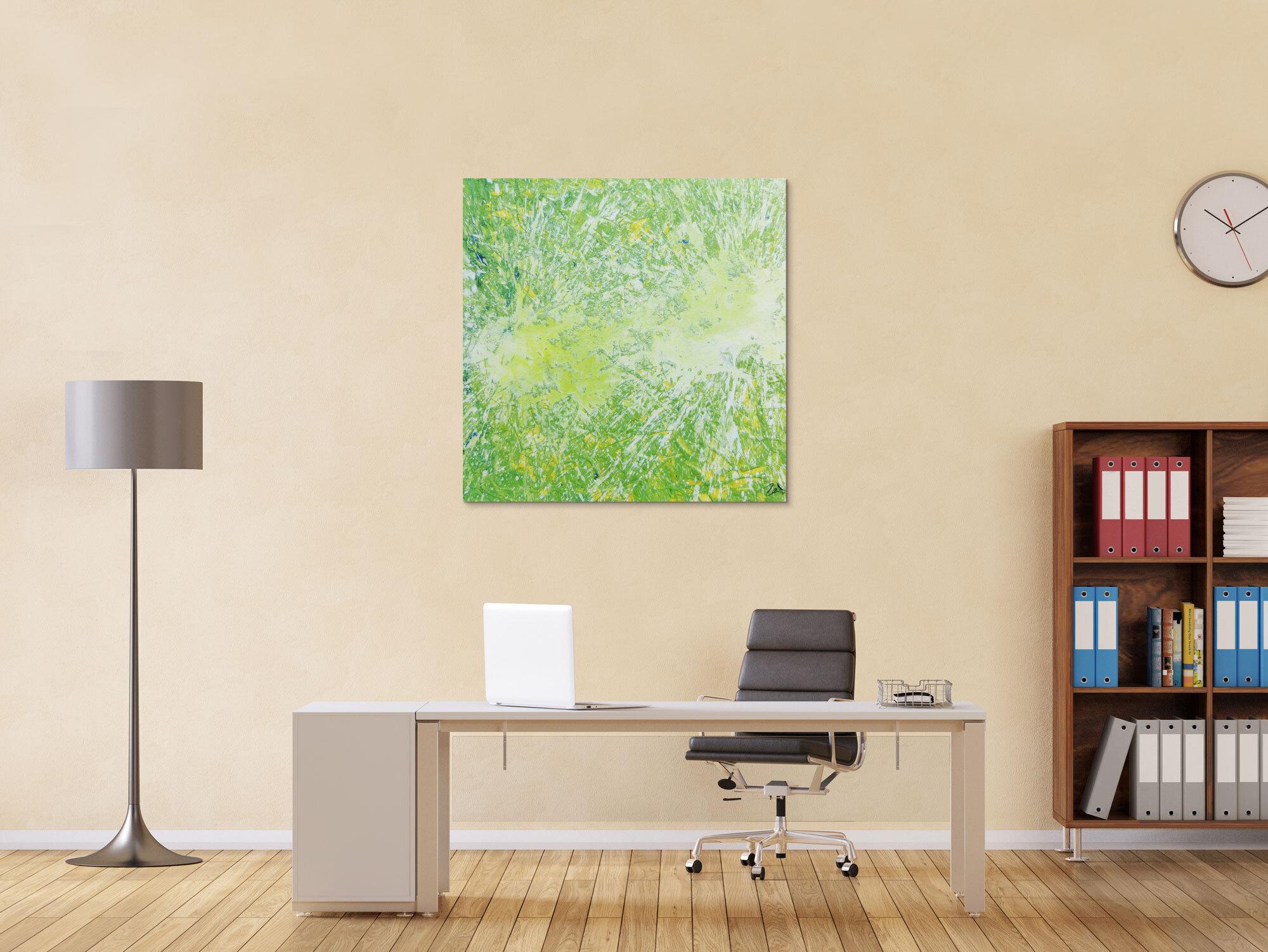 Abstraktes Acrylbild quadrtatisch in hellen Farben sehr modern