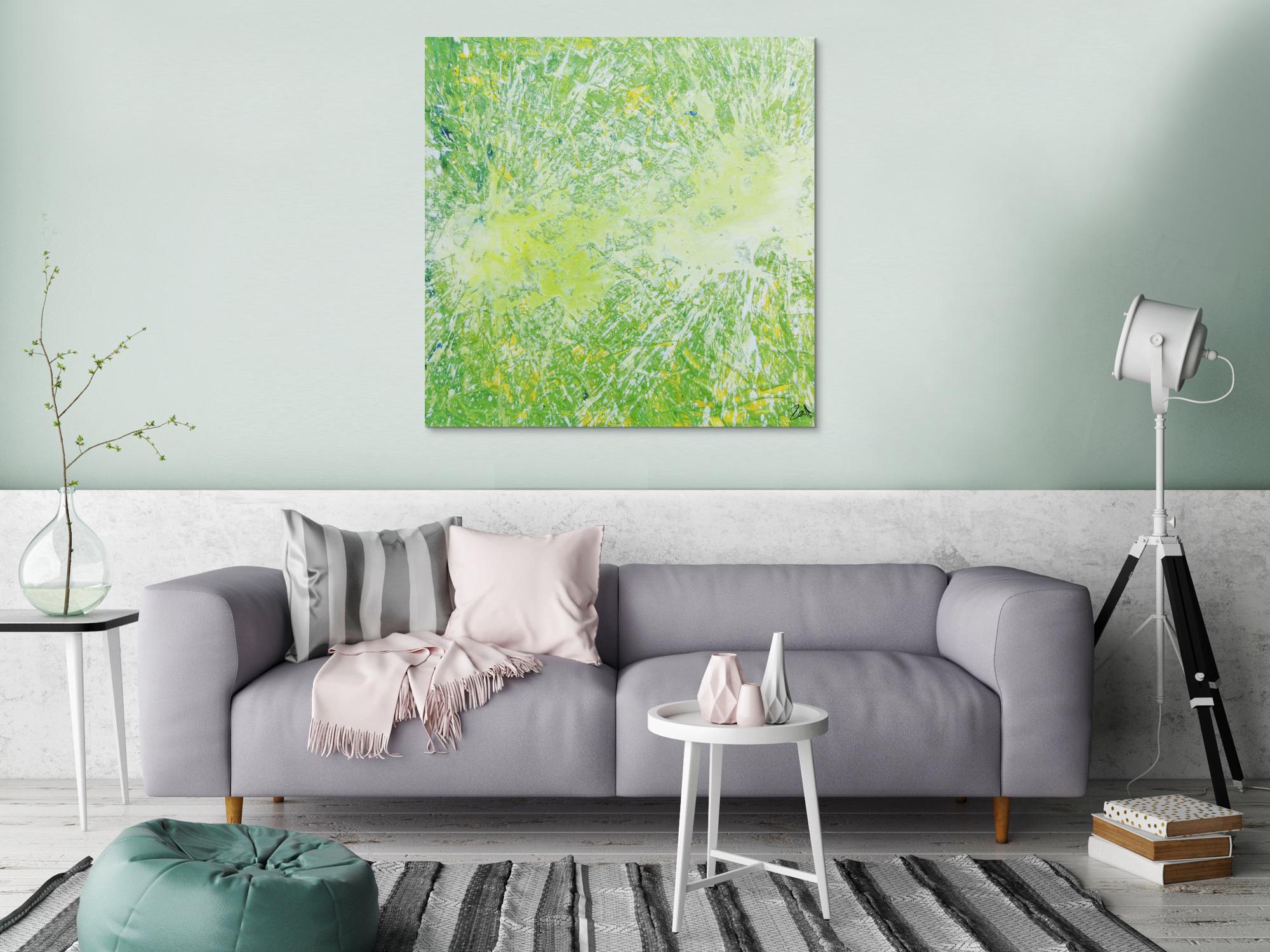 Abstraktes Acrylbild quadrtatisch in hellen Farben sehr modern