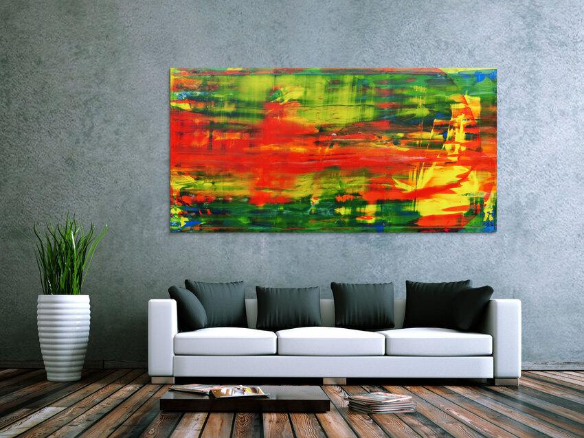 Modernes abstraktes Acrylbild in rot und grün