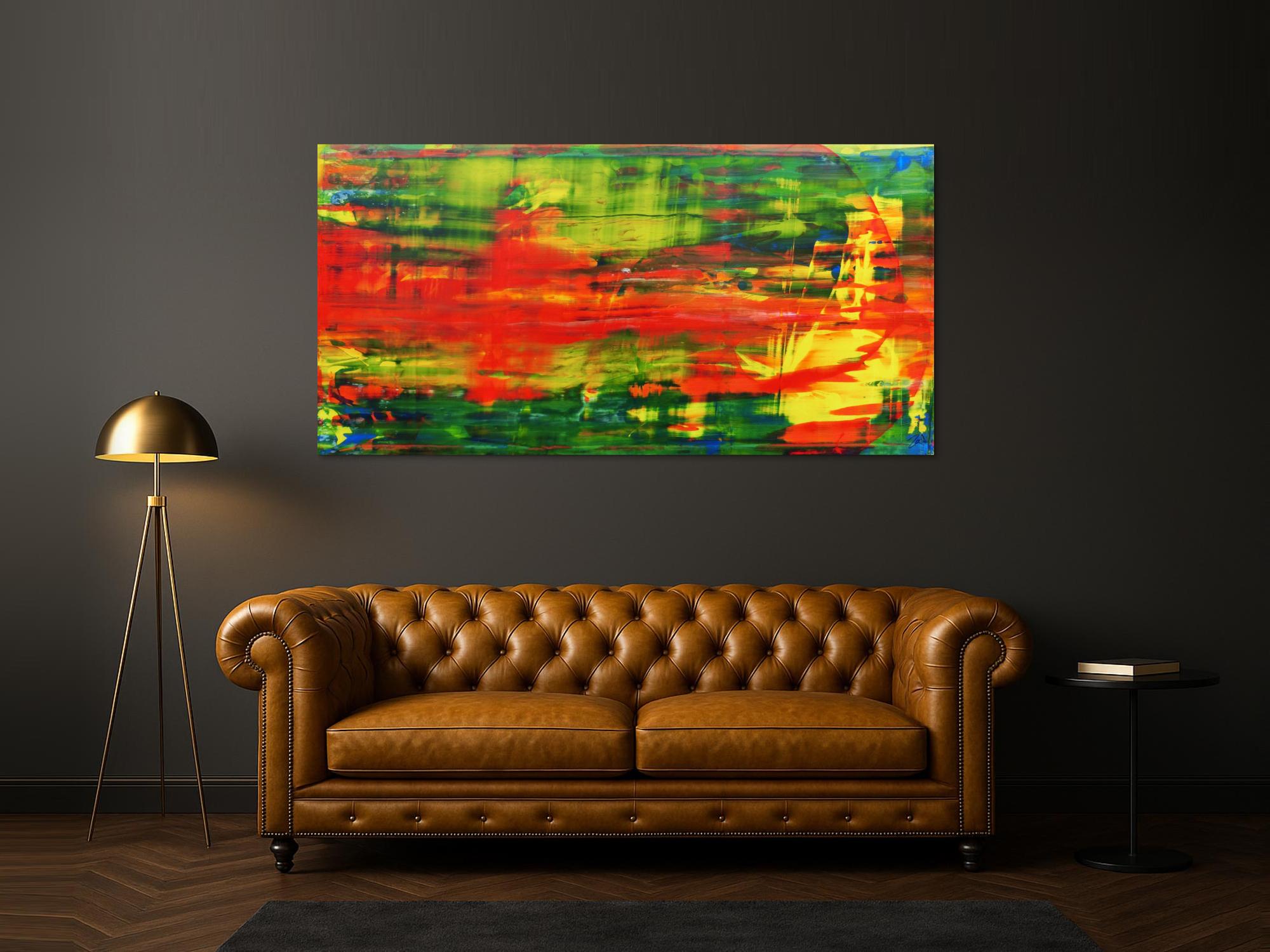 Modernes abstraktes Acrylbild in rot und grün